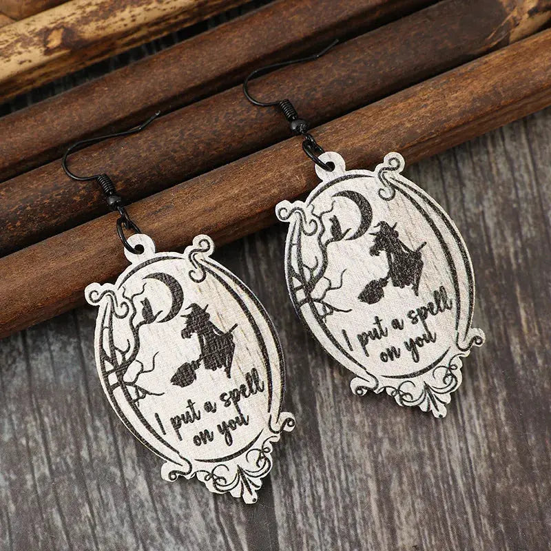 Witch Wooden Dangle Earrings - FloofChonk