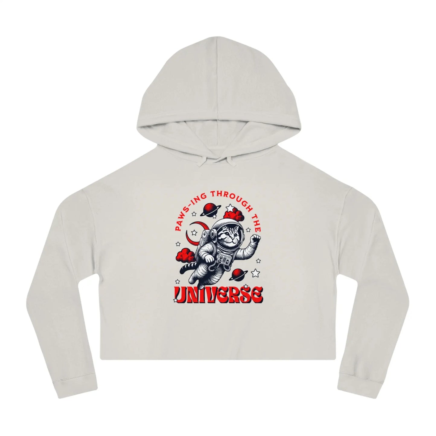 Cat Lover's Cropped Hoodie - Pam-pawing Through the Universe Printify