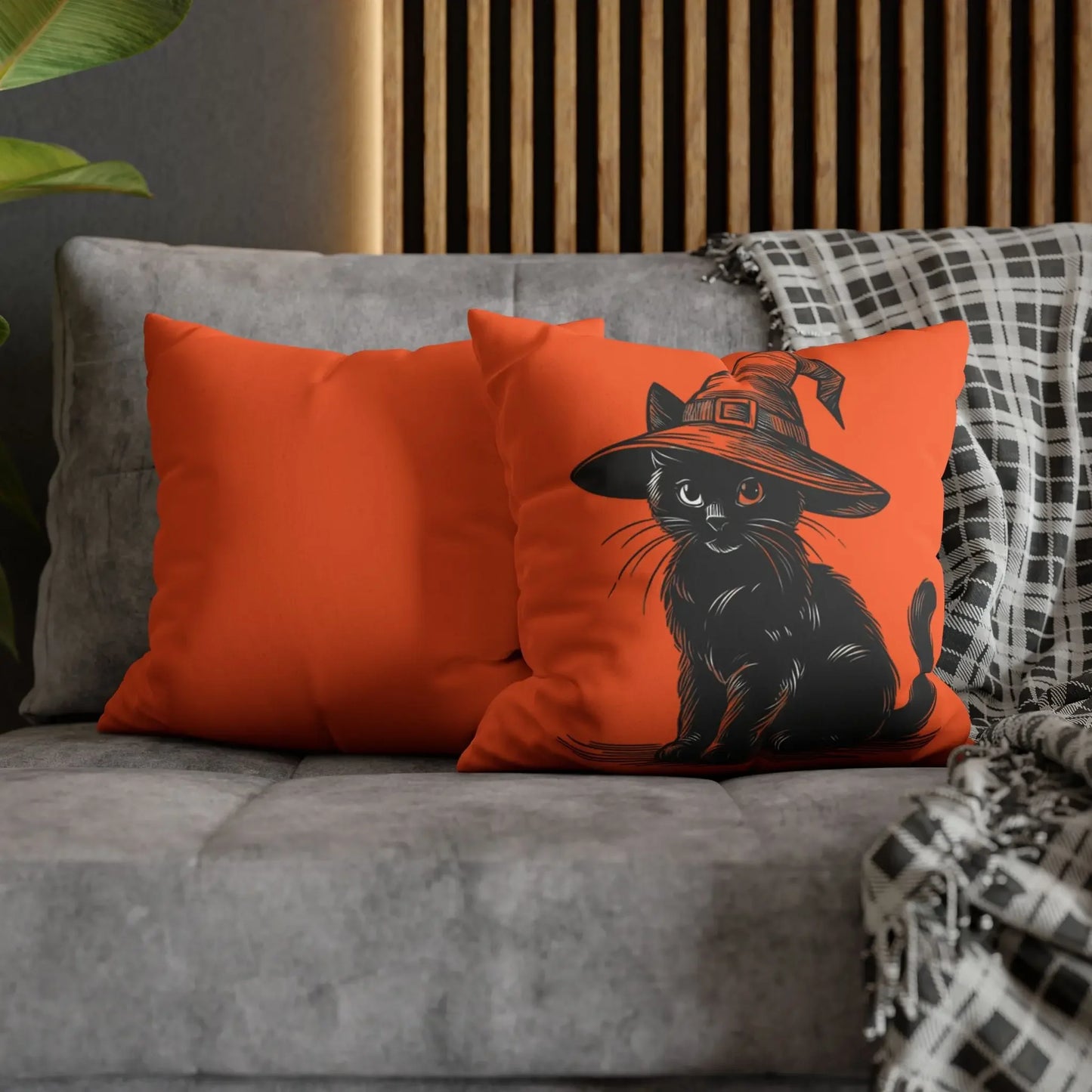 Halloween Cat Pillowcase, Cozy Throw, Cat Lover Gift, Autumn Decor, Witch Hat Cushion Cover, Home Accessories, Square Pillow, Faux Suede - FloofChonk