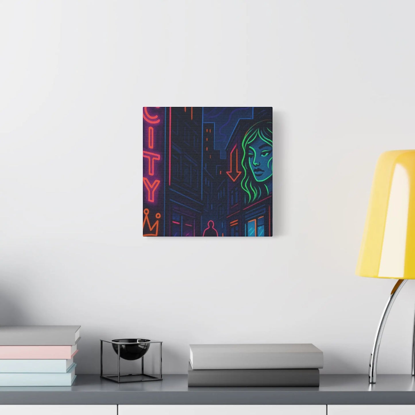 Canvas Art, Urban Neon City Vibes, Stretched Canvas Painting, Modern Home Decor, Gift for Art Lovers, Wall Decor Printify
