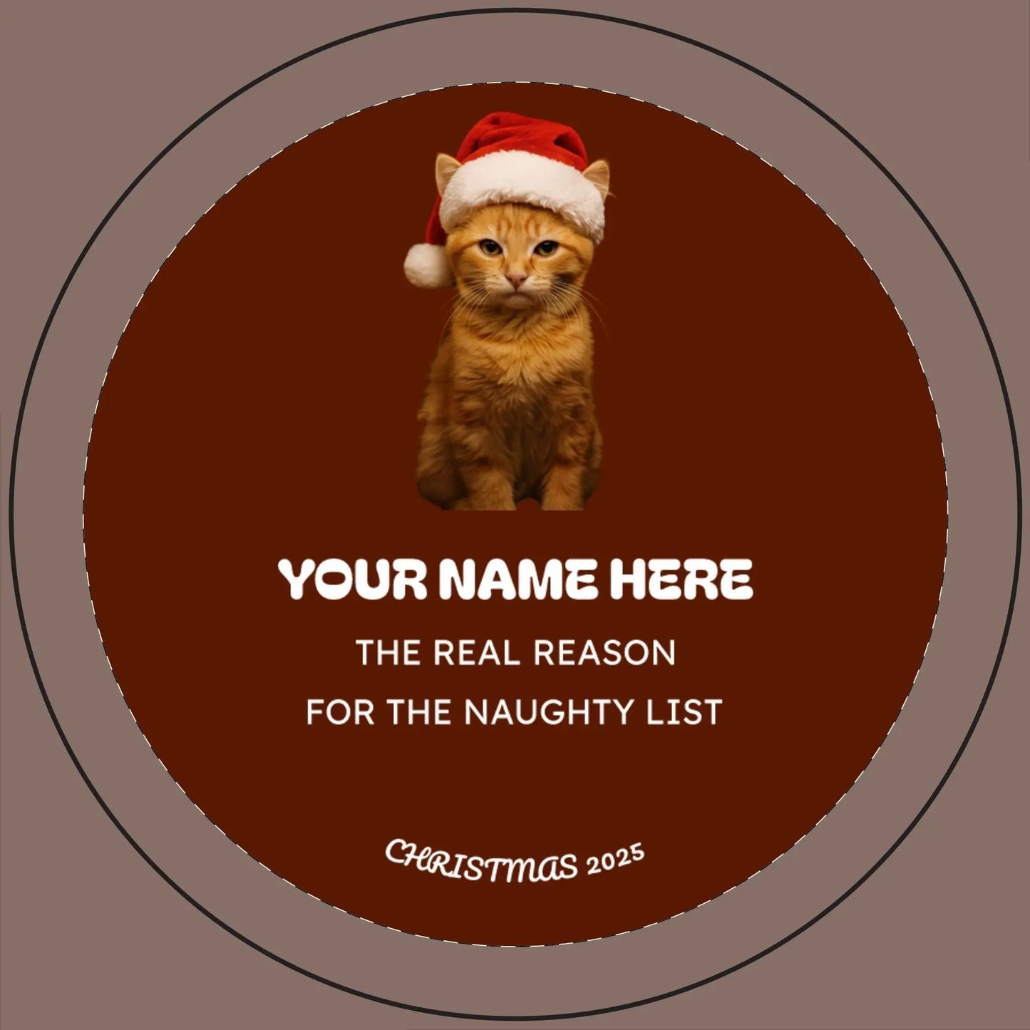 Personalized Christmas Cat Candle — 14oz Scented Soy Candle Engraved "Your Name Here: The Real Reason for the Naughty List" Printify