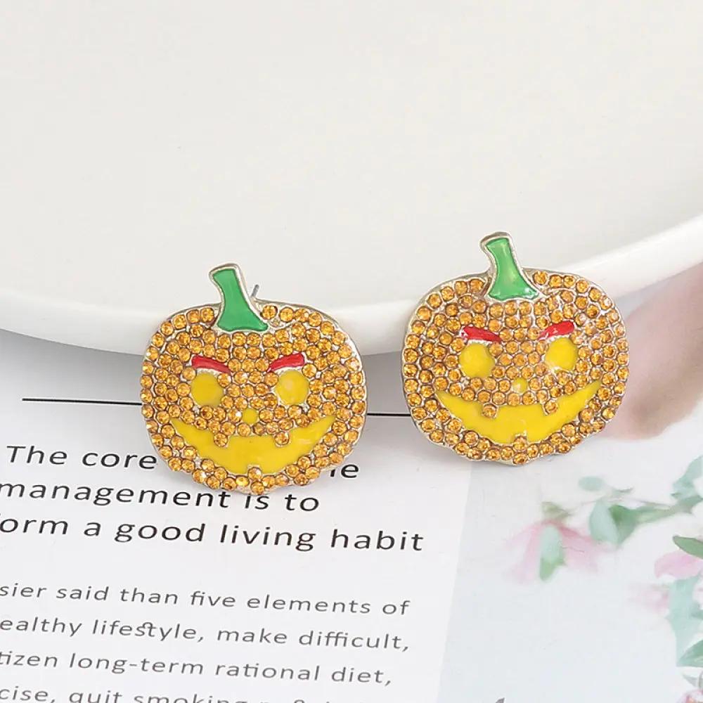 Demon Pumpkin Rhinestone Alloy Earrings - FloofChonk