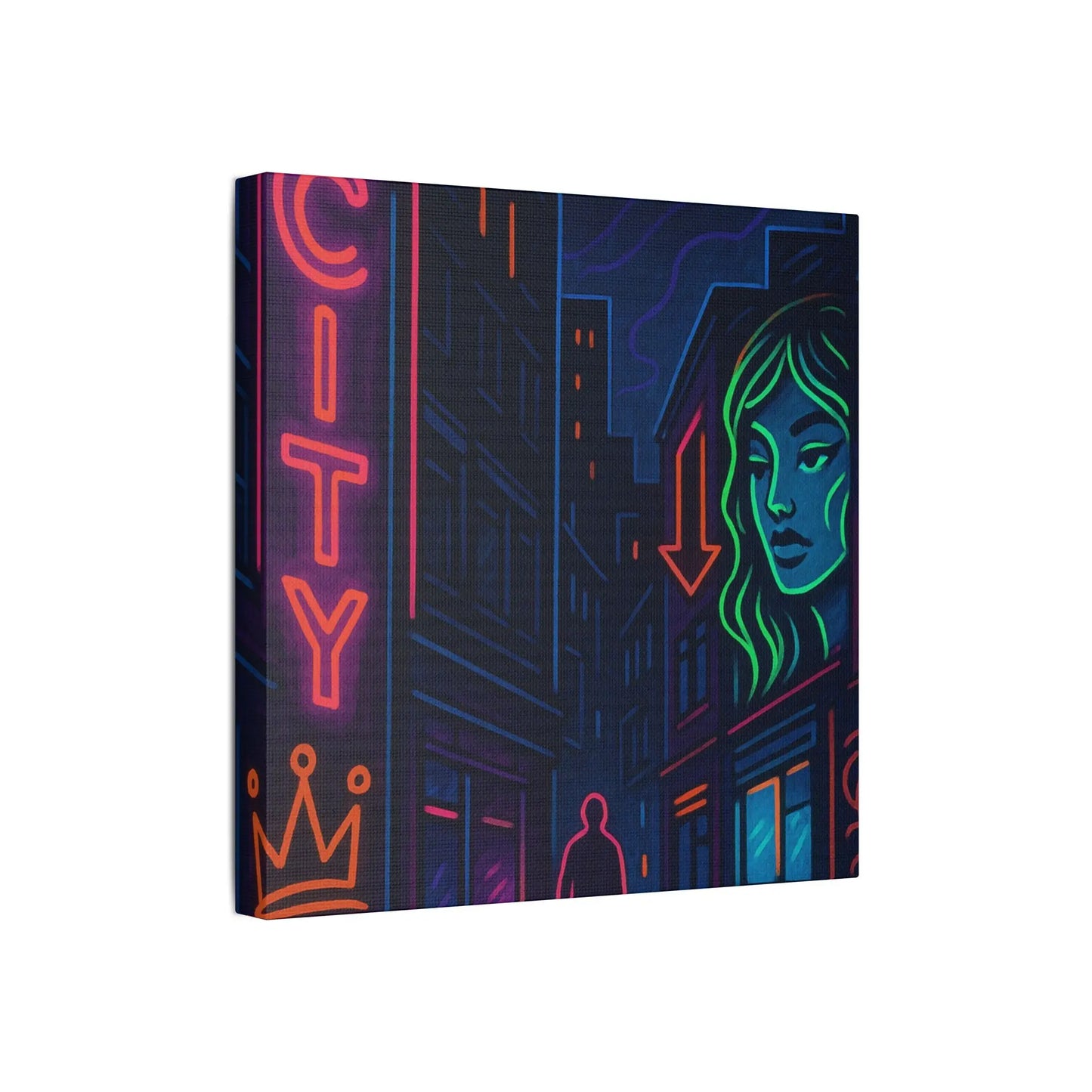Canvas Art, Urban Neon City Vibes, Stretched Canvas Painting, Modern Home Decor, Gift for Art Lovers, Wall Decor Printify