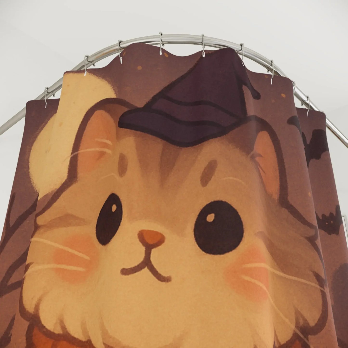 Cute Halloween Cat Shower Curtain - Cozy Bathroom Decor, Fall Home Accessory - FloofChonk