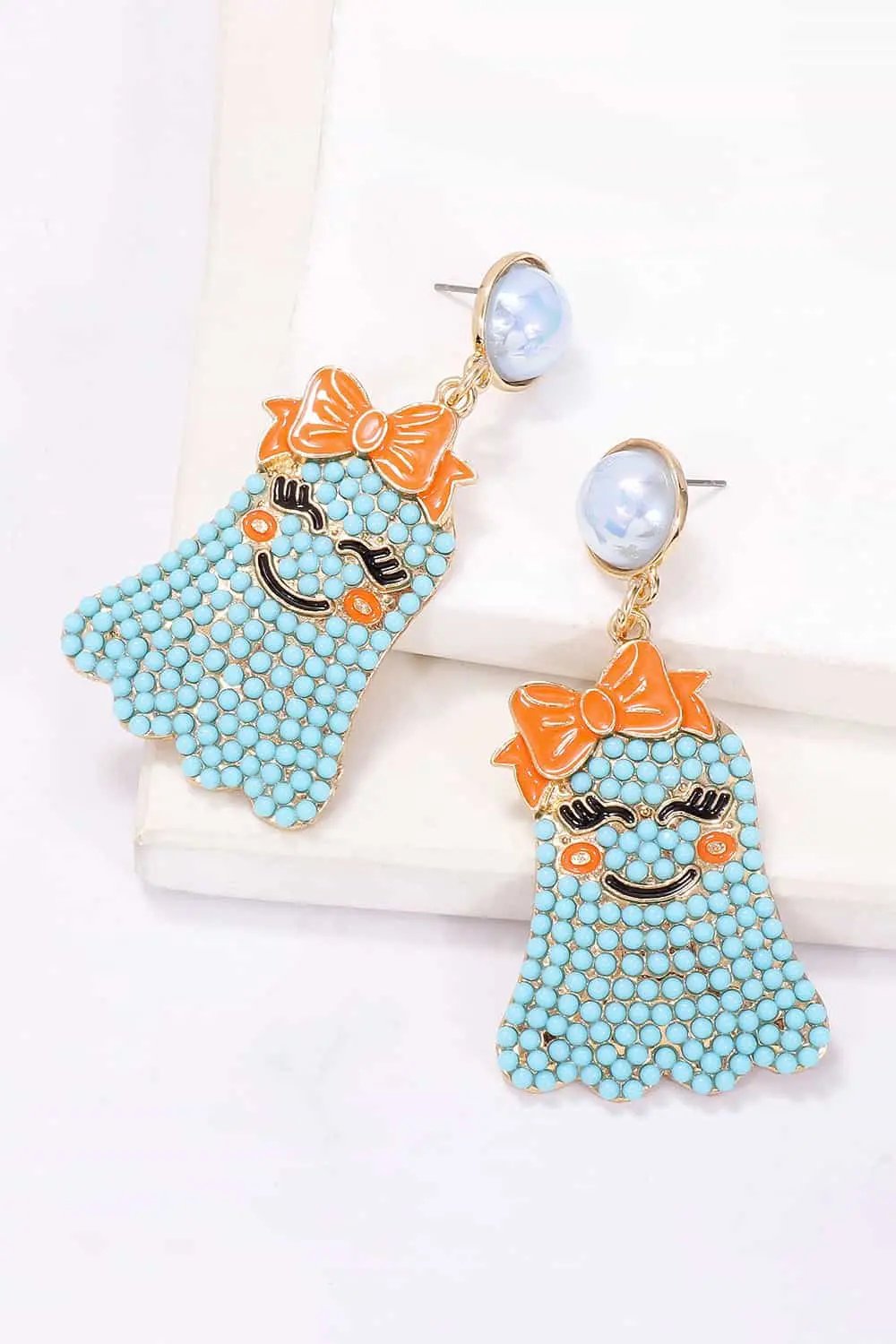 Smiling Ghost Shape Synthetic Pearl Earrings - FloofChonk
