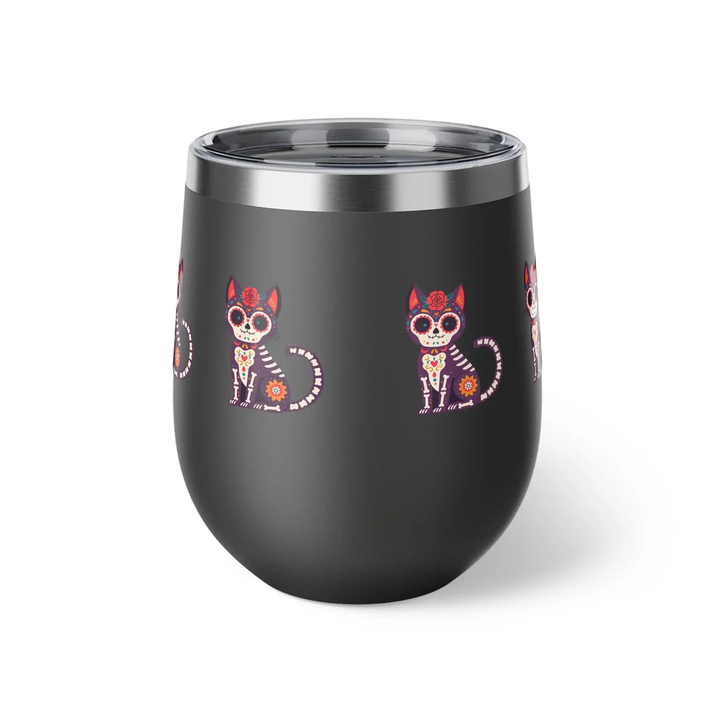 Dia de los Muertos Cat Tumbler, Insulated Coffee Cup for Pet Lovers, Halloween Gift, Unique Travel Mug, Cute Kitty Design - FloofChonk