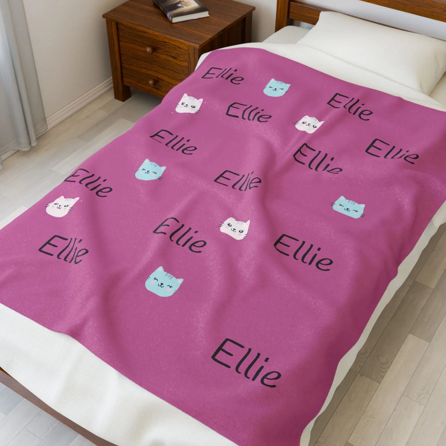 Kids Throw Blanket - Personalized Cat-Themed Velveteen Plush Gift for Cat Lovers Printify