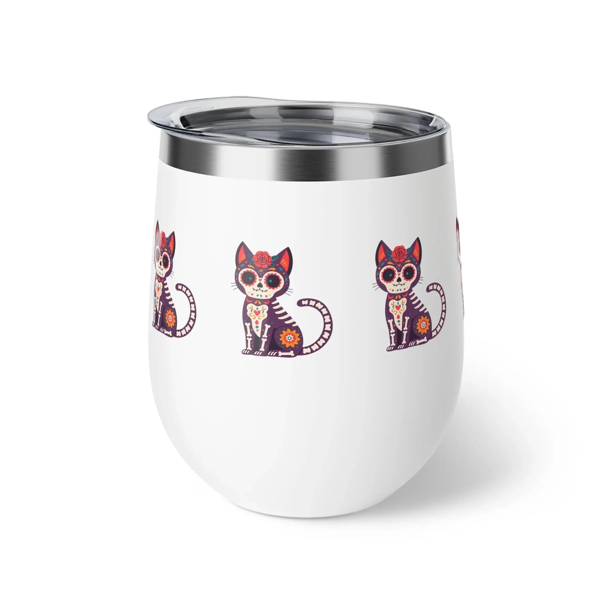Dia de los Muertos Cat Tumbler, Insulated Coffee Cup for Pet Lovers, Halloween Gift, Unique Travel Mug, Cute Kitty Design - FloofChonk