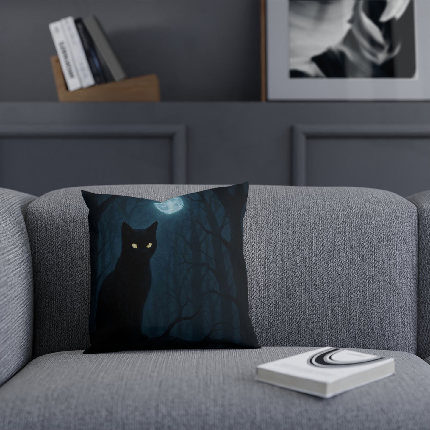 Mystical Cat Cushion - Halloween Decor, Cozy Home Accent, Gift for Cat Lovers, Witchy Vibes, Dark Aesthetic Pillow, Decorative Throw Pillow,