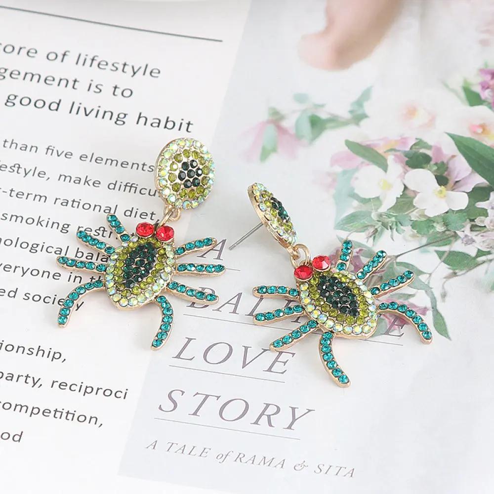 Spider Rhinestone Alloy Earrings - FloofChonk