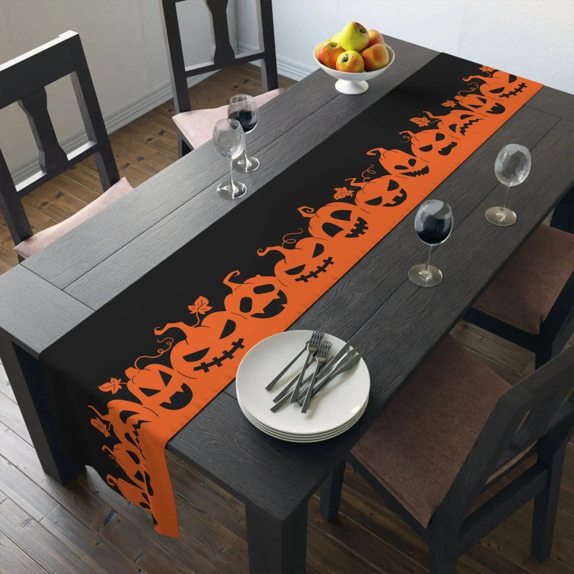 Halloween Table Runner with Pumpkins, Spooky Home Decor, Autumn Dining, Halloween Party, Halloween Table Decor, Seasonal Table Runner - FloofChonk