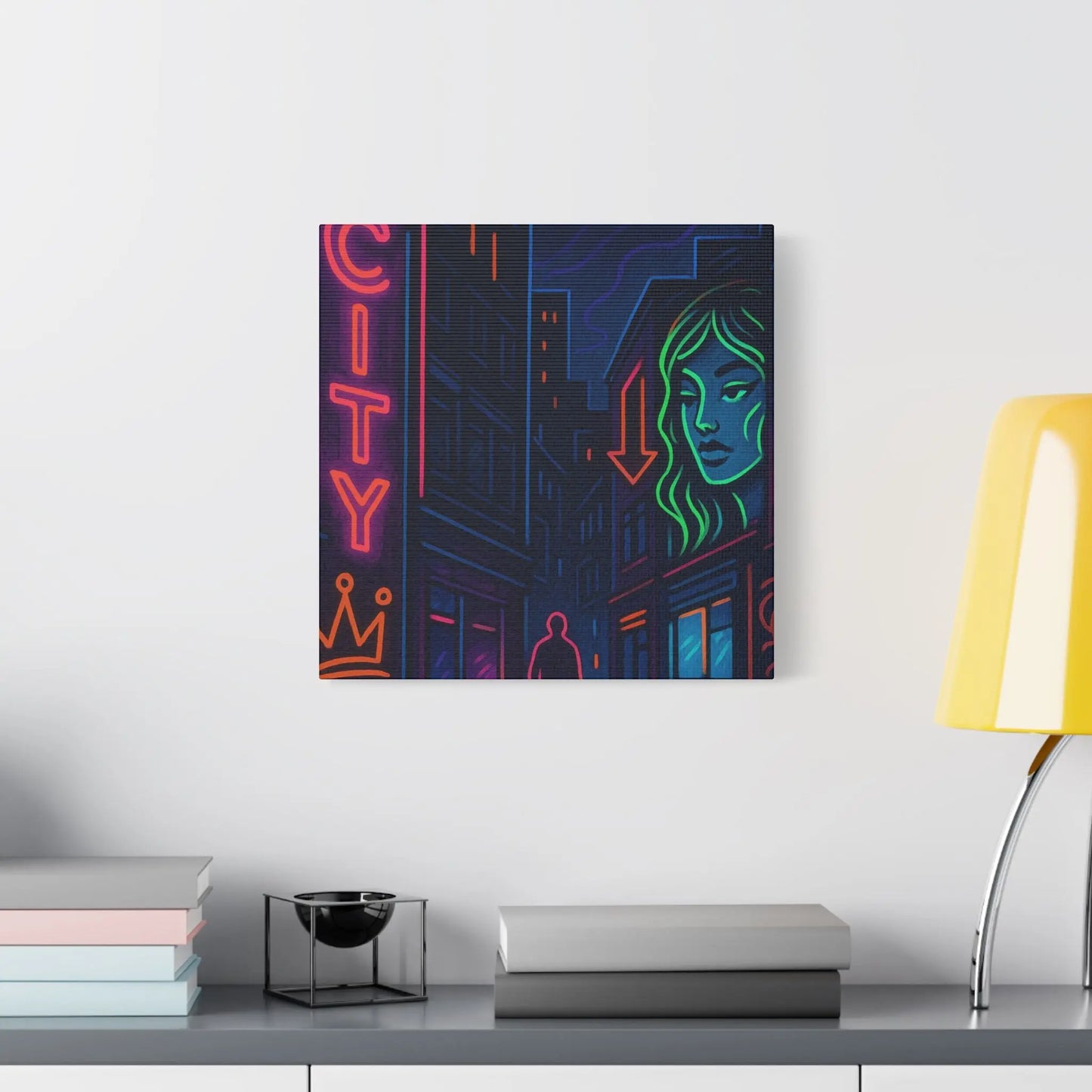 Canvas Art, Urban Neon City Vibes, Stretched Canvas Painting, Modern Home Decor, Gift for Art Lovers, Wall Decor Printify