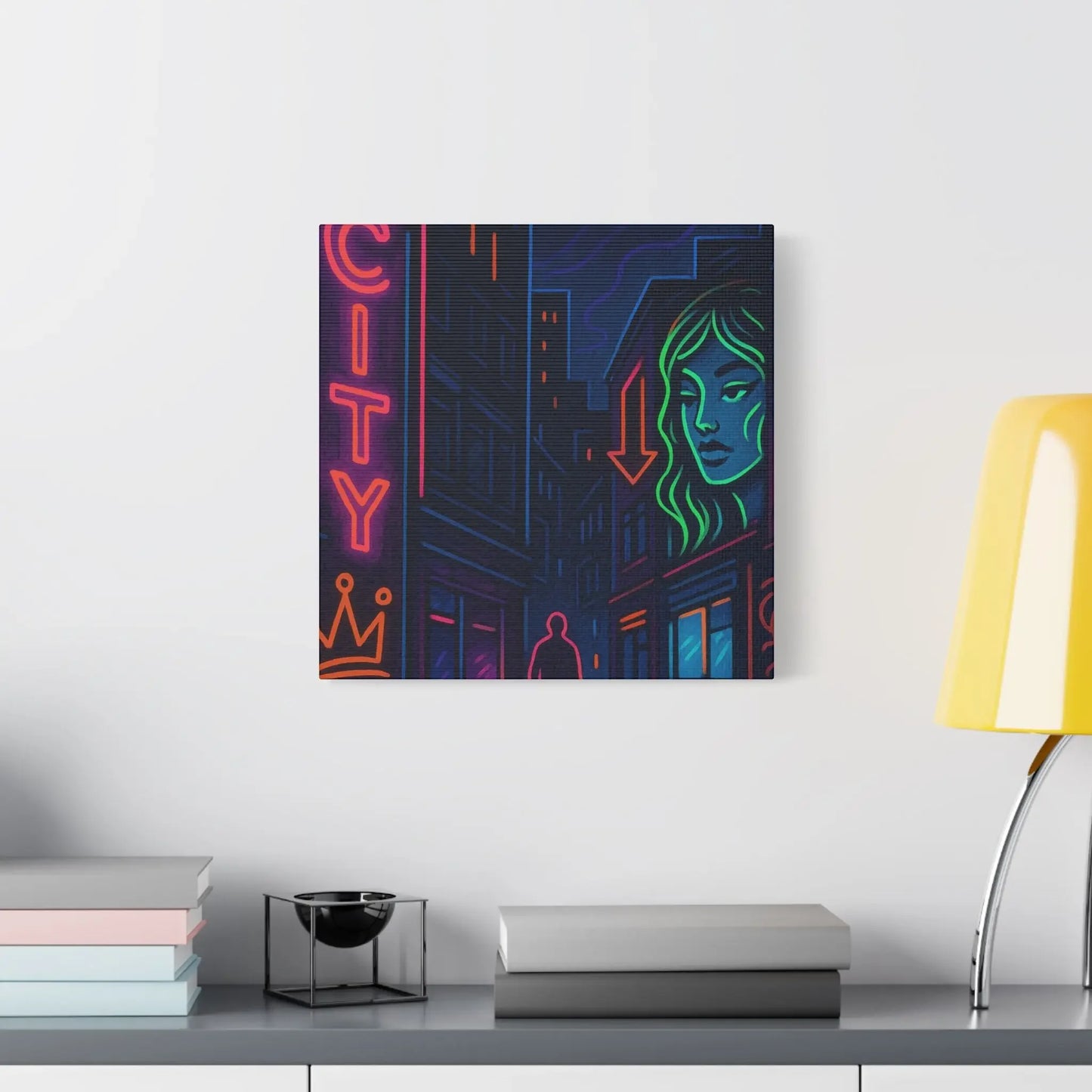 Canvas Art, Urban Neon City Vibes, Stretched Canvas Painting, Modern Home Decor, Gift for Art Lovers, Wall Decor - FloofChonk