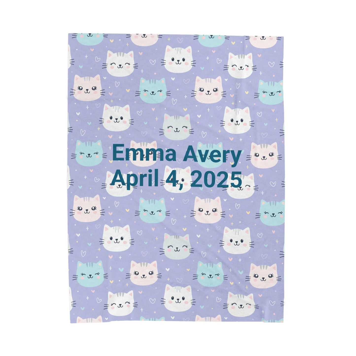 Personalized Cat Velveteen Blanket, Cozy Baby Shower Gift, Nursery Decor, Cat Lover's Plush Throw, Custom Cat Pattern Bedding Printify