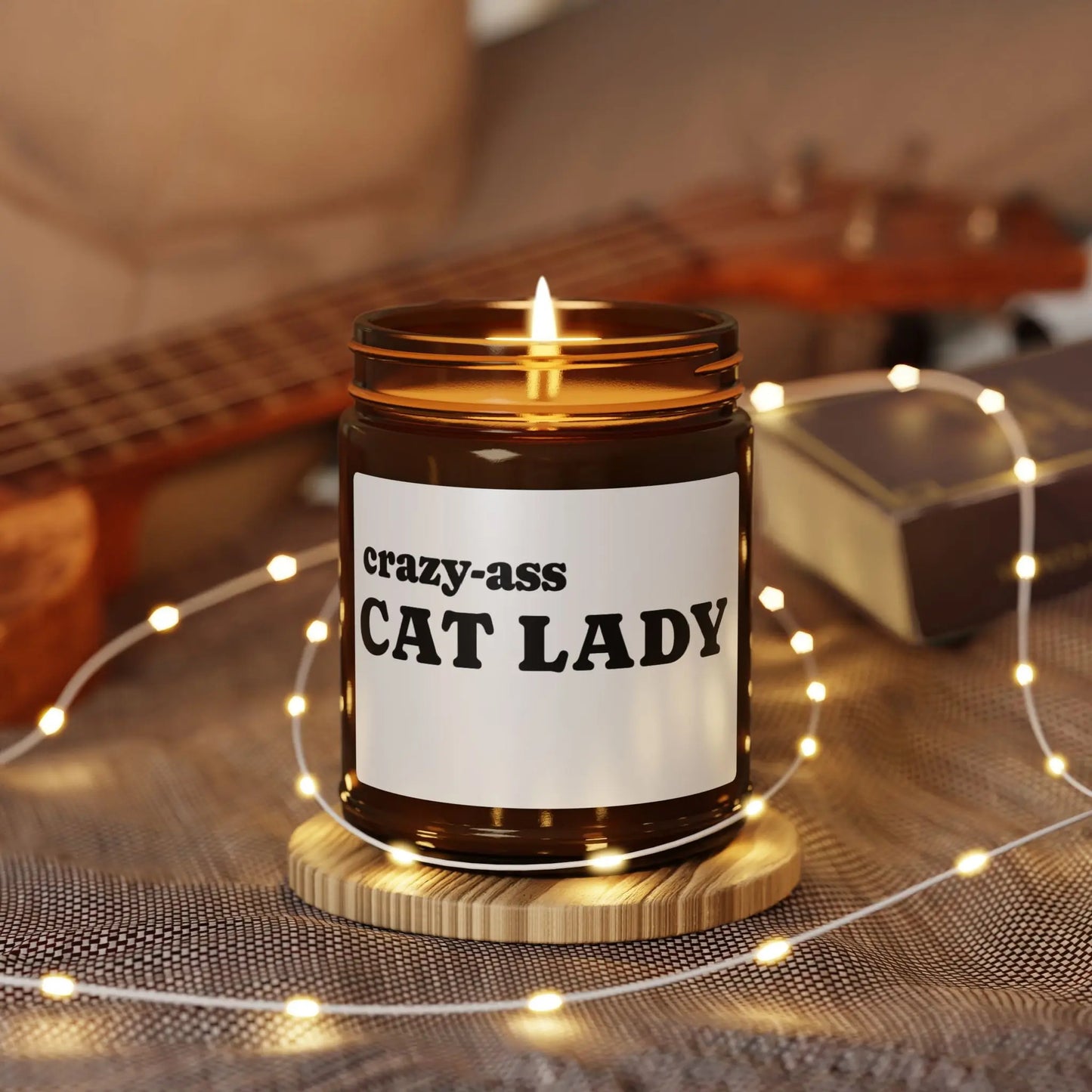 Candle: Crazy Ass Cat Lady Scented Soy Candle (Multi-Size, Amber Jar) Printify