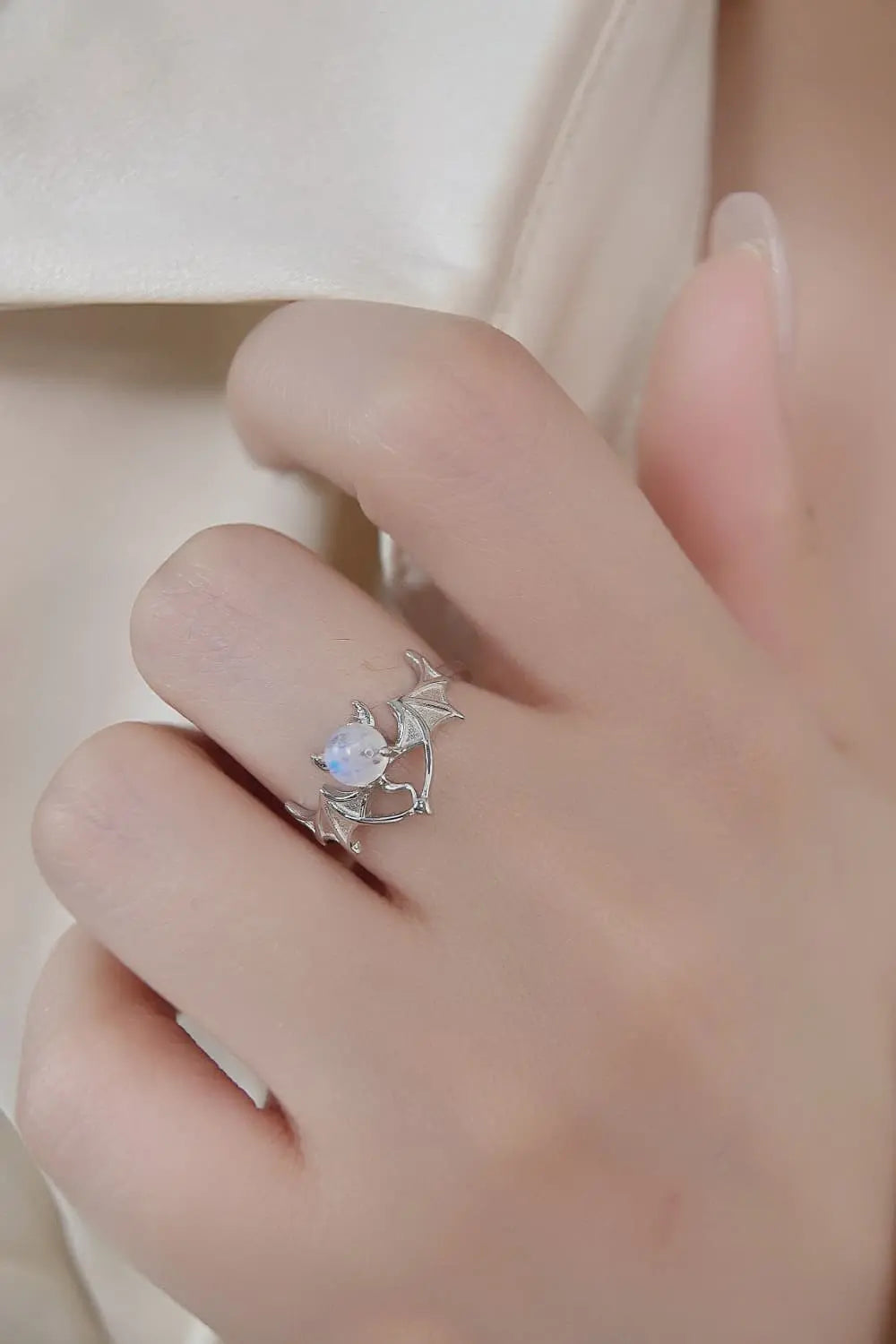 Moonstone Bat 925 Sterling Silver Ring - FloofChonk