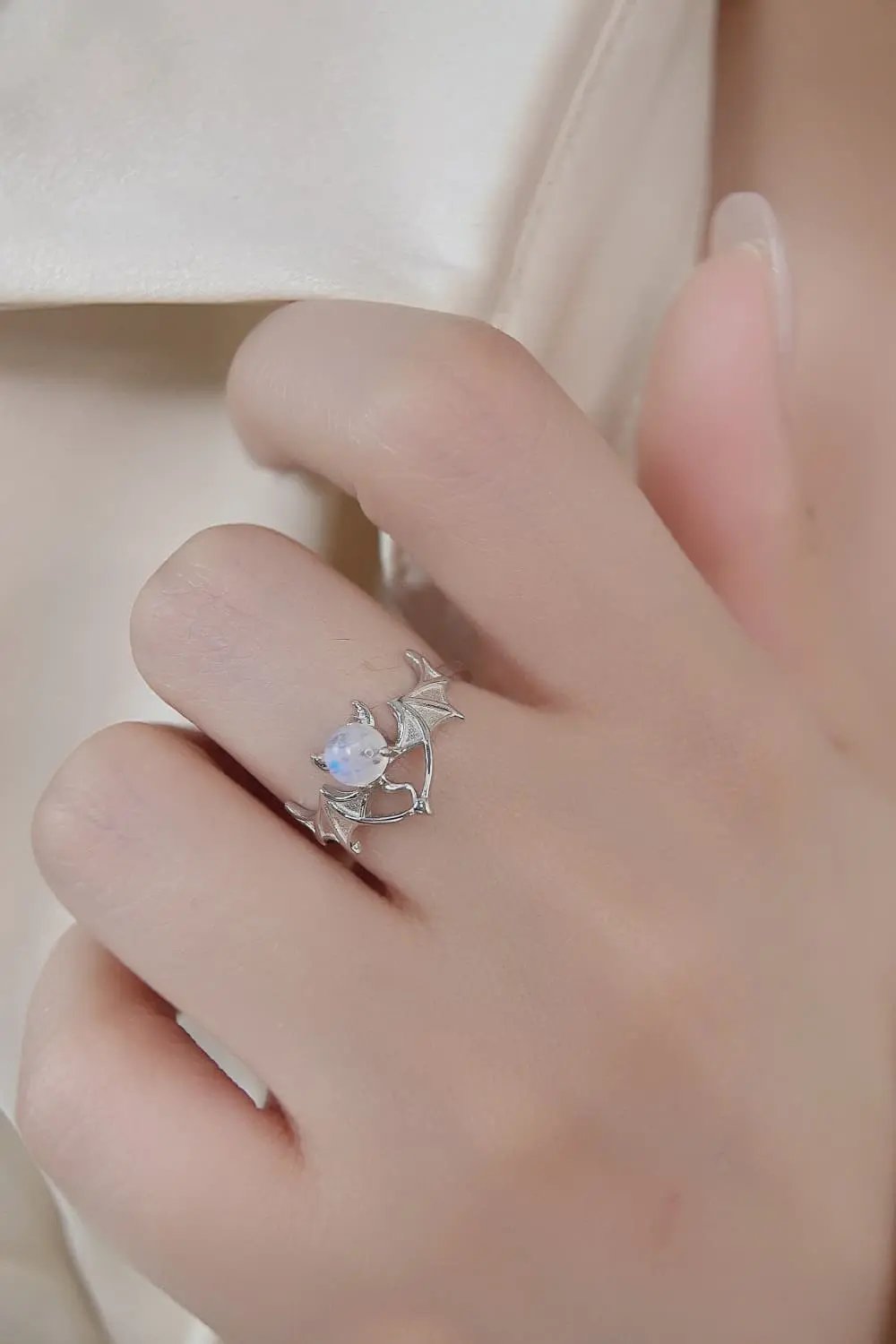 Moonstone Bat 925 Sterling Silver Ring - FloofChonk