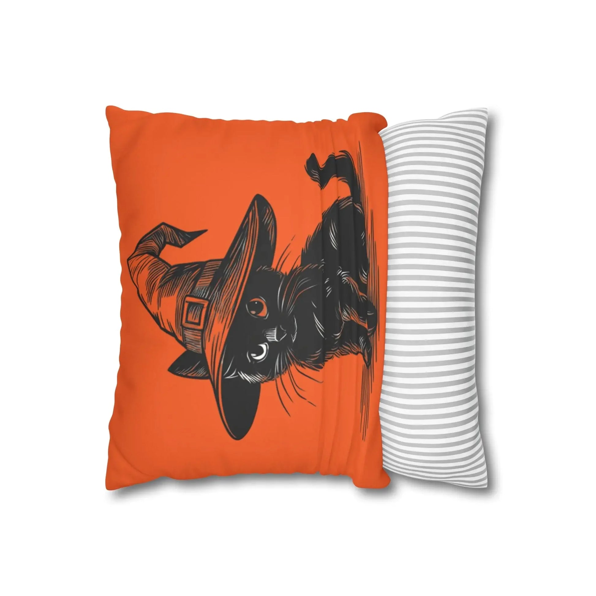 Halloween Cat Pillowcase, Cozy Throw, Cat Lover Gift, Autumn Decor, Witch Hat Cushion Cover, Home Accessories, Square Pillow, Faux Suede - FloofChonk
