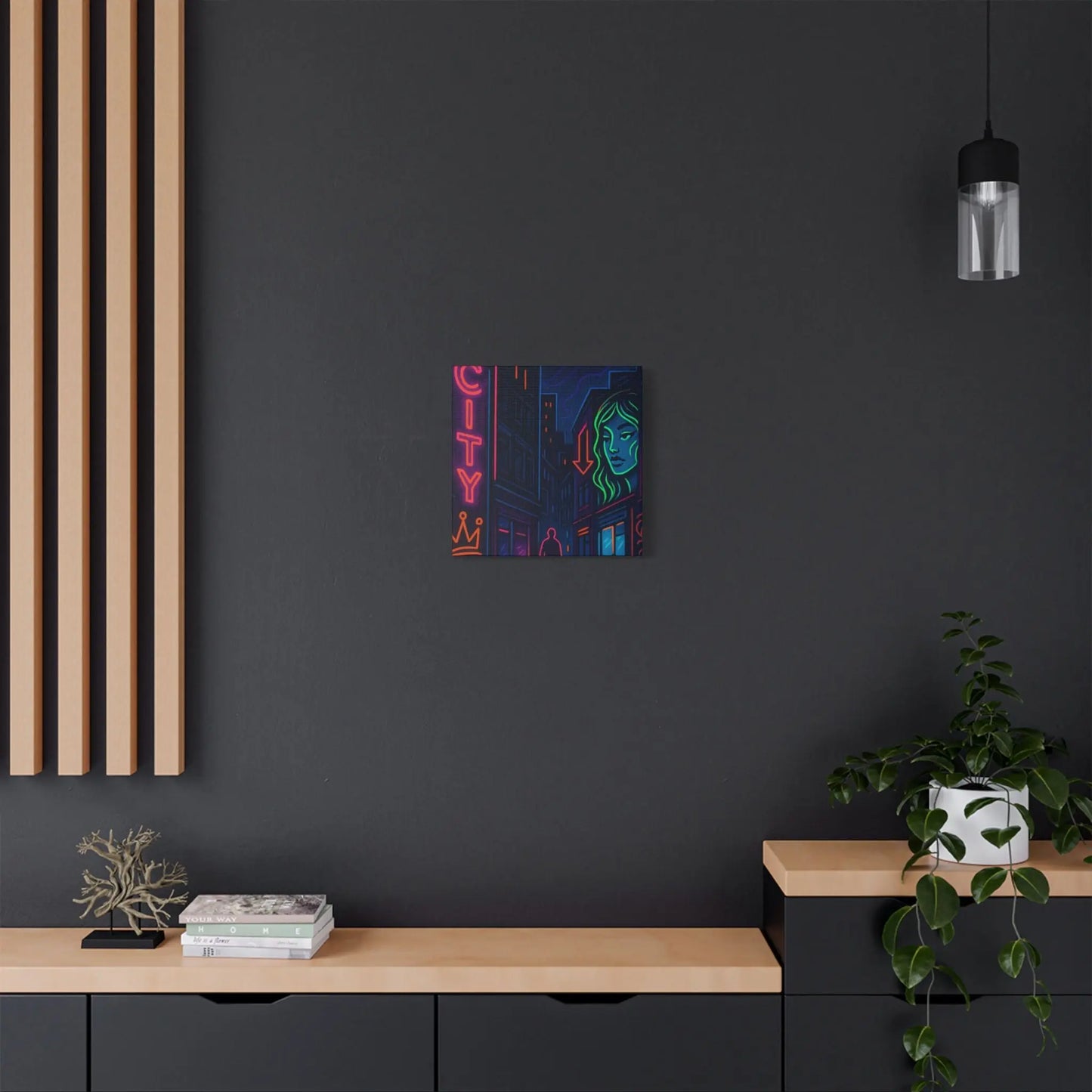 Canvas Art, Urban Neon City Vibes, Stretched Canvas Painting, Modern Home Decor, Gift for Art Lovers, Wall Decor Printify