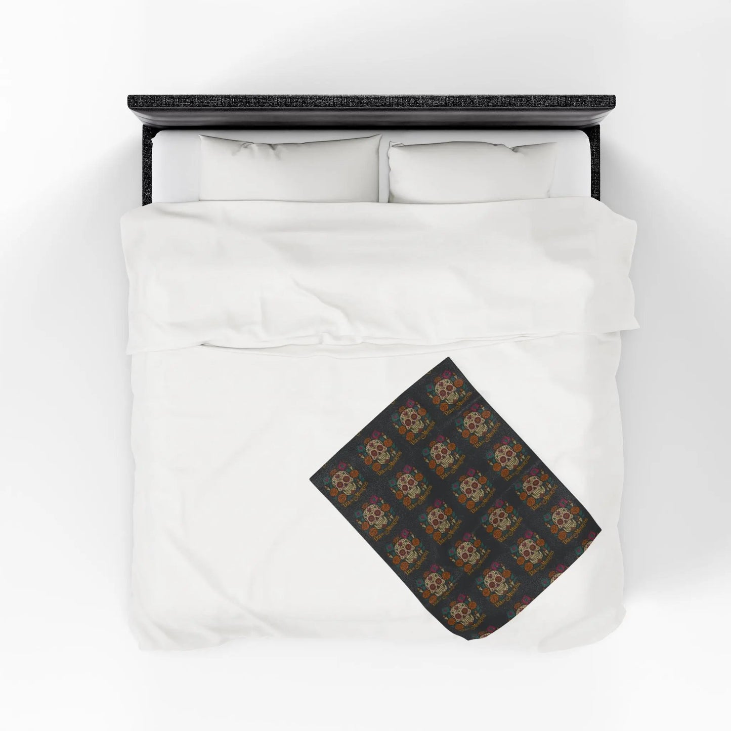 Velveteen Plush Blanket - Dia de los Muertos Skulls and Flowers Halloween Home Decor Printify