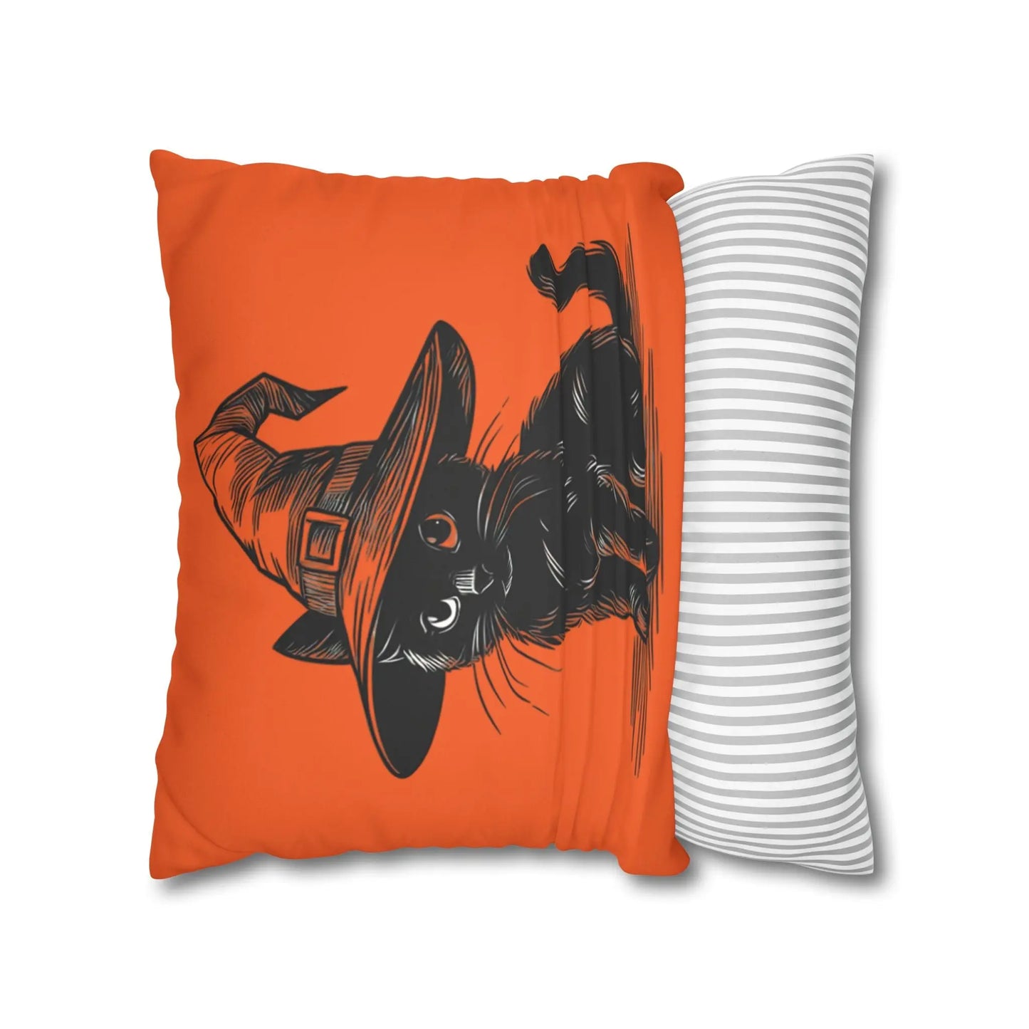 Halloween Cat Pillowcase, Cozy Throw, Cat Lover Gift, Autumn Decor, Witch Hat Cushion Cover, Home Accessories, Square Pillow, Faux Suede - FloofChonk