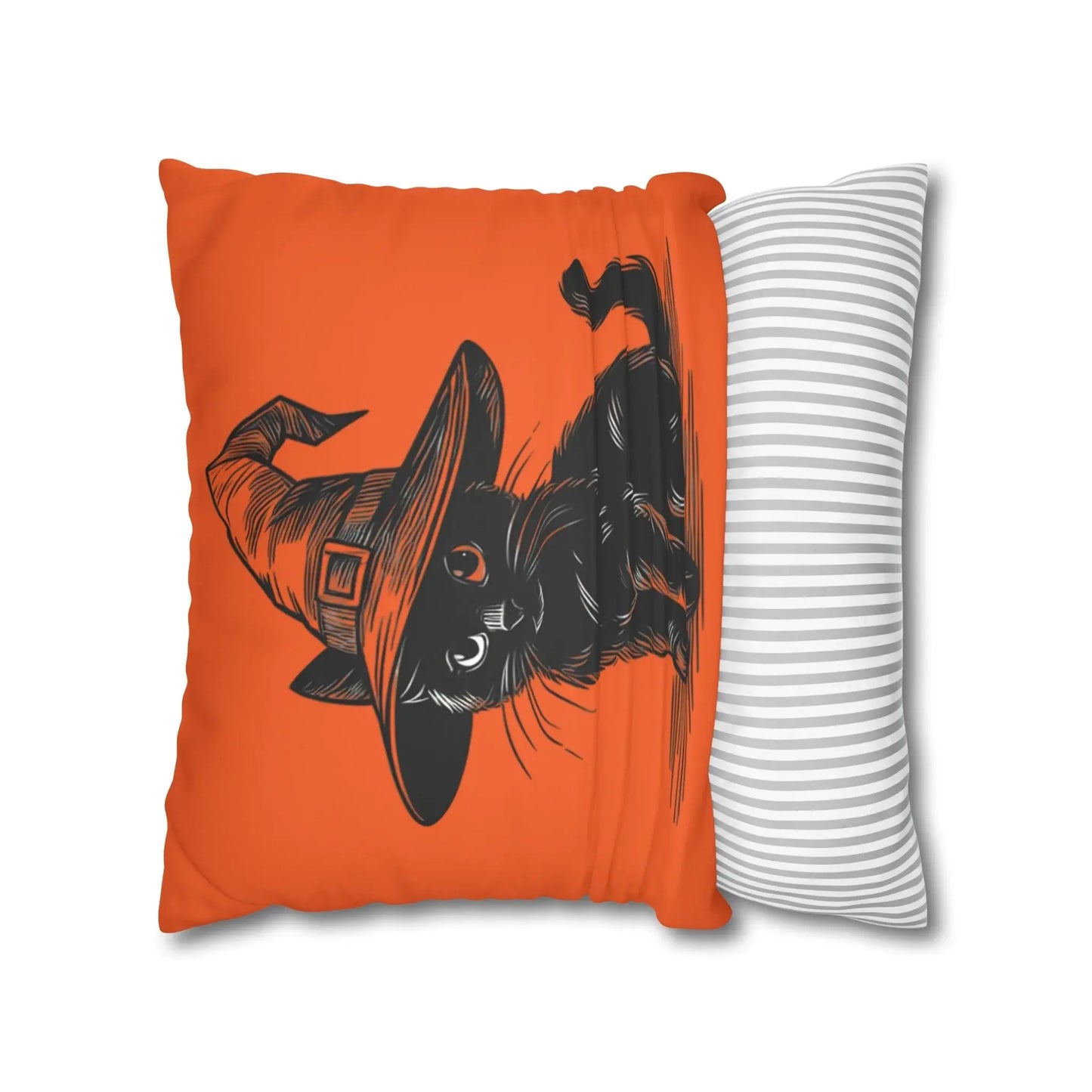Halloween Cat Pillowcase, Cozy Throw, Cat Lover Gift, Autumn Decor, Witch Hat Cushion Cover, Home Accessories, Square Pillow, Faux Suede - FloofChonk