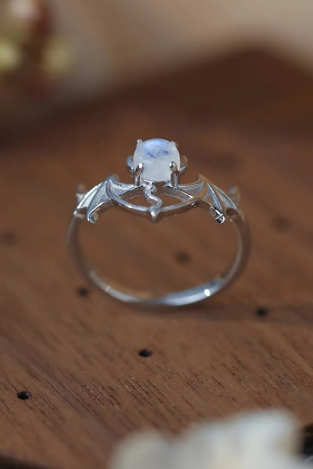 Moonstone Bat 925 Sterling Silver Ring - FloofChonk
