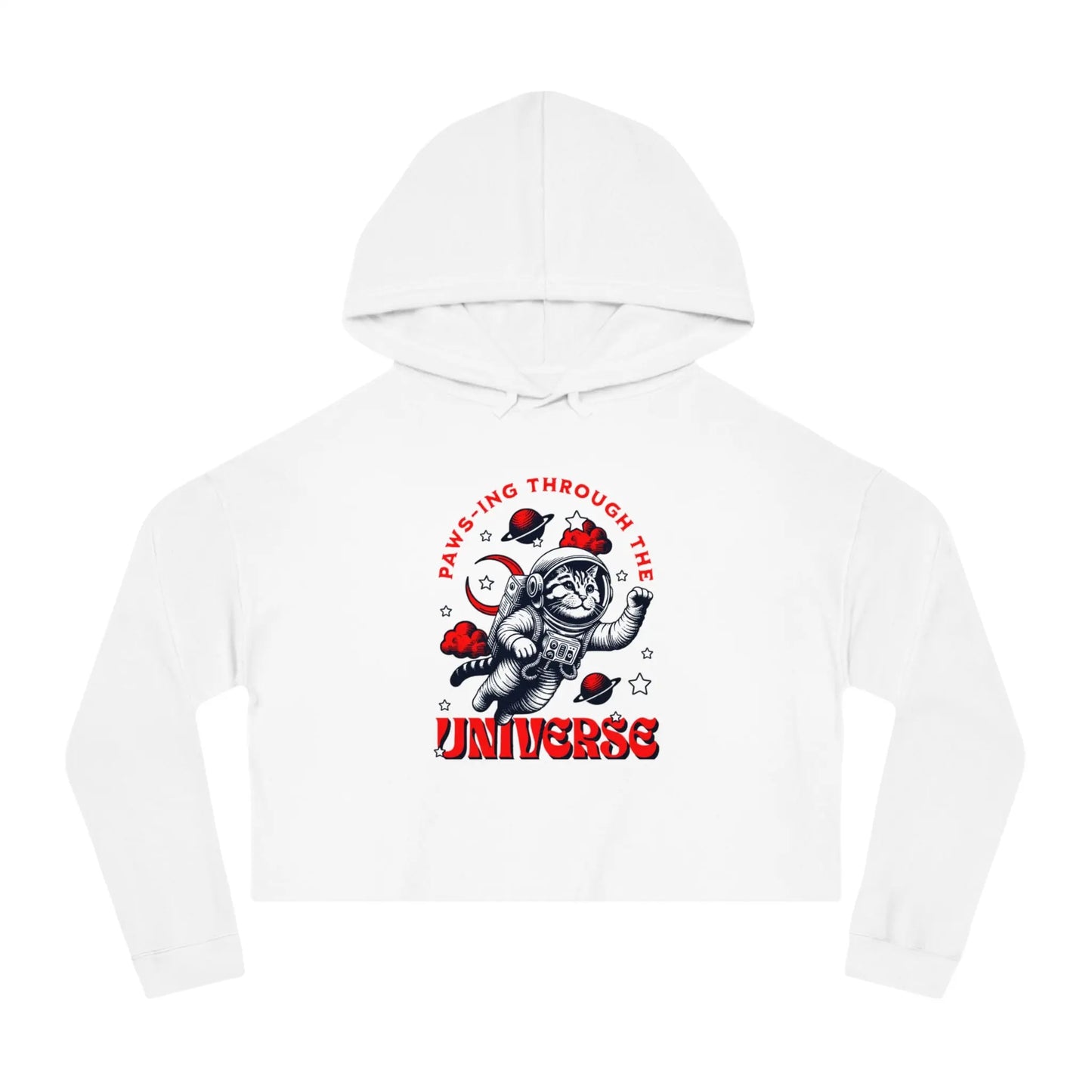 Cat Lover's Cropped Hoodie - Pam-pawing Through the Universe Printify