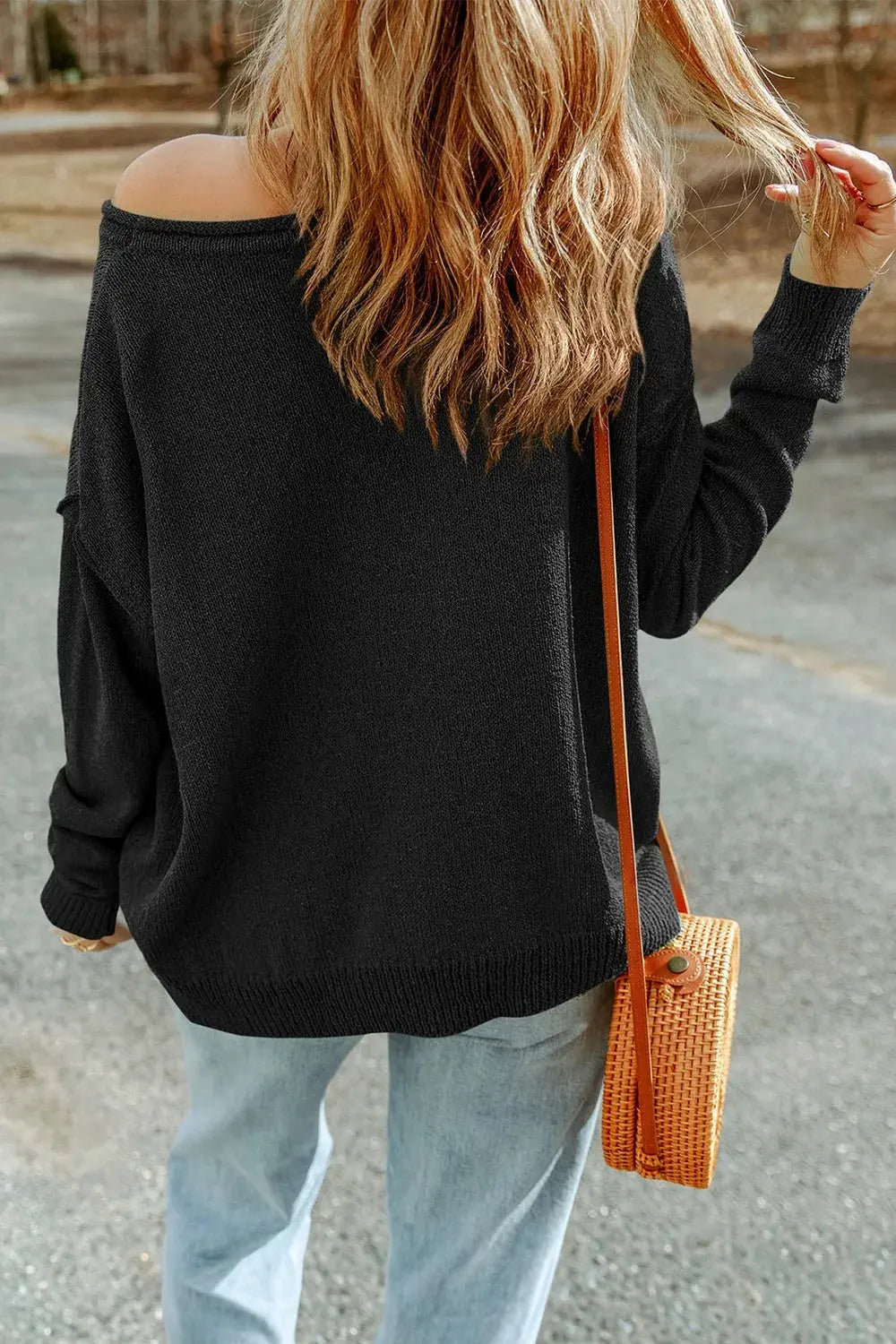 Pumpkin Round Neck Long Sleeve Knit Top - FloofChonk