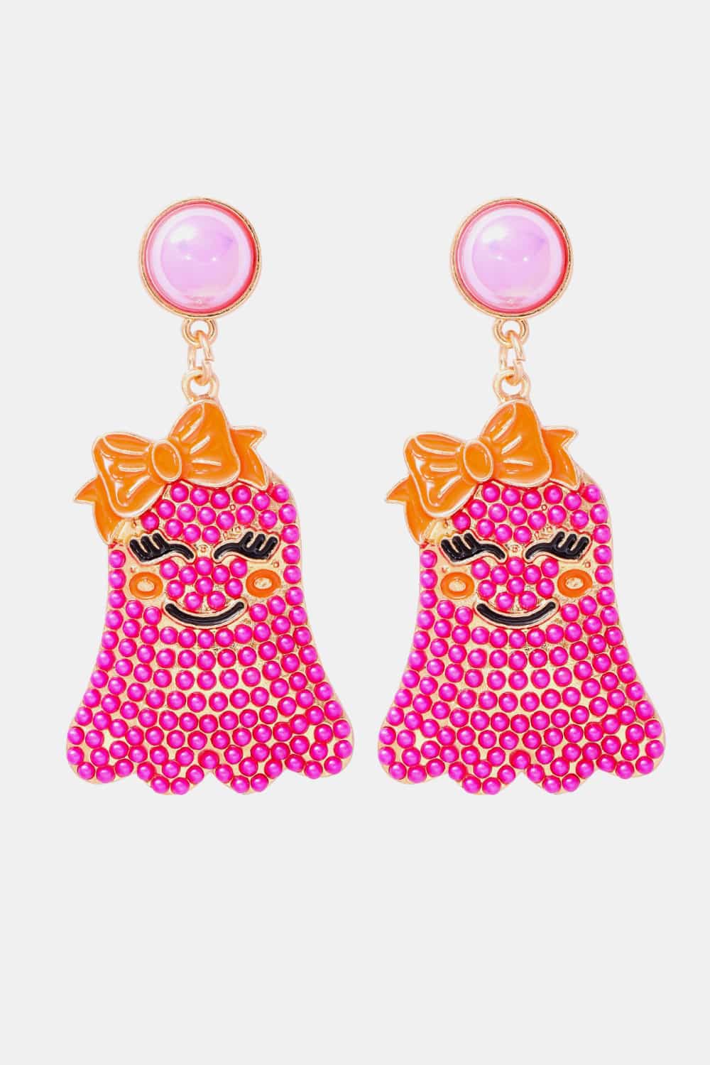 Smiling Ghost Shape Synthetic Pearl Earrings - FloofChonk