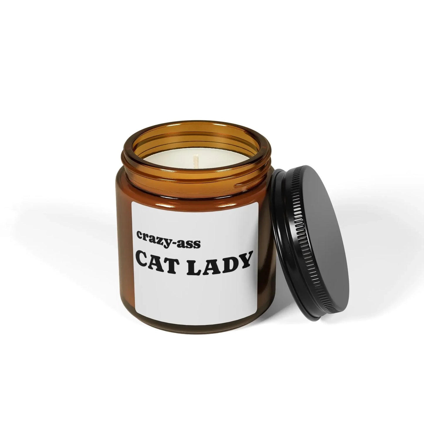 Candle: Crazy Ass Cat Lady Scented Soy Candle (Multi-Size, Amber Jar) - FloofChonk