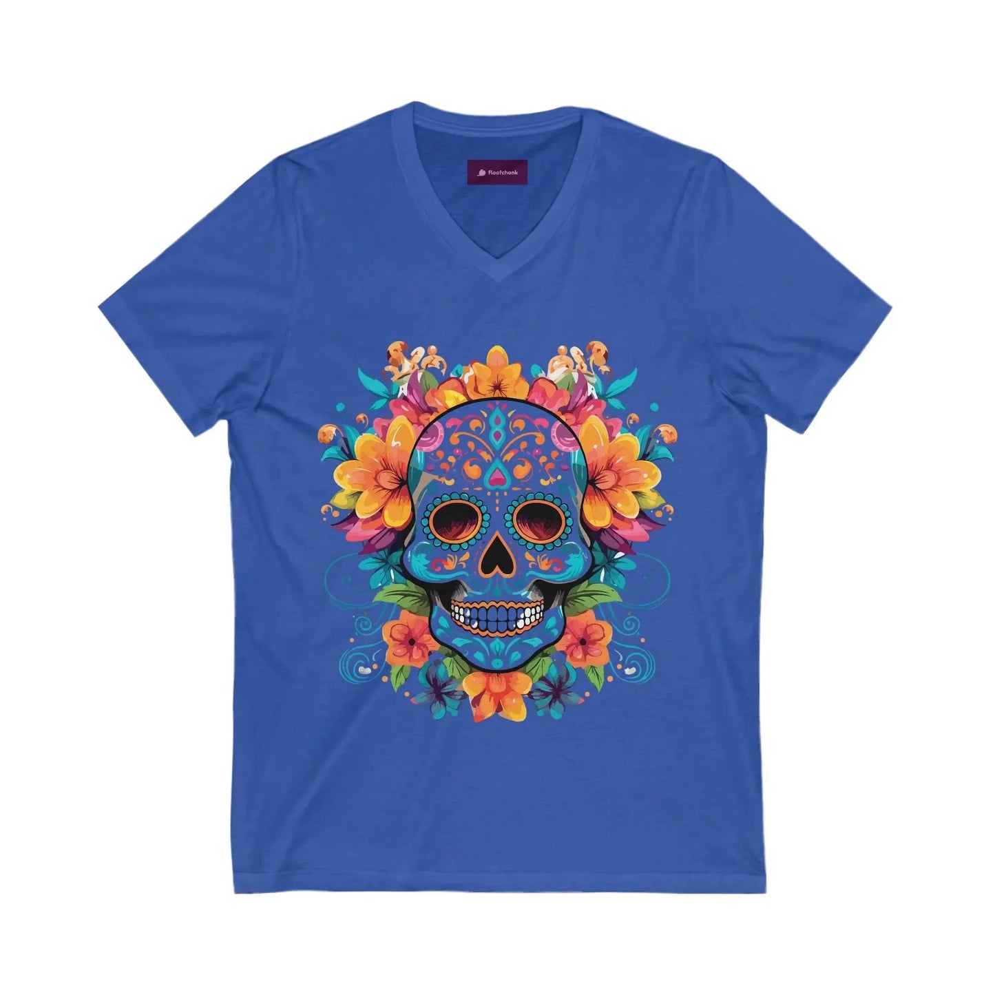 Floral Sugar Skull V-Neck Tee - Day of the Dead Shirt Printify