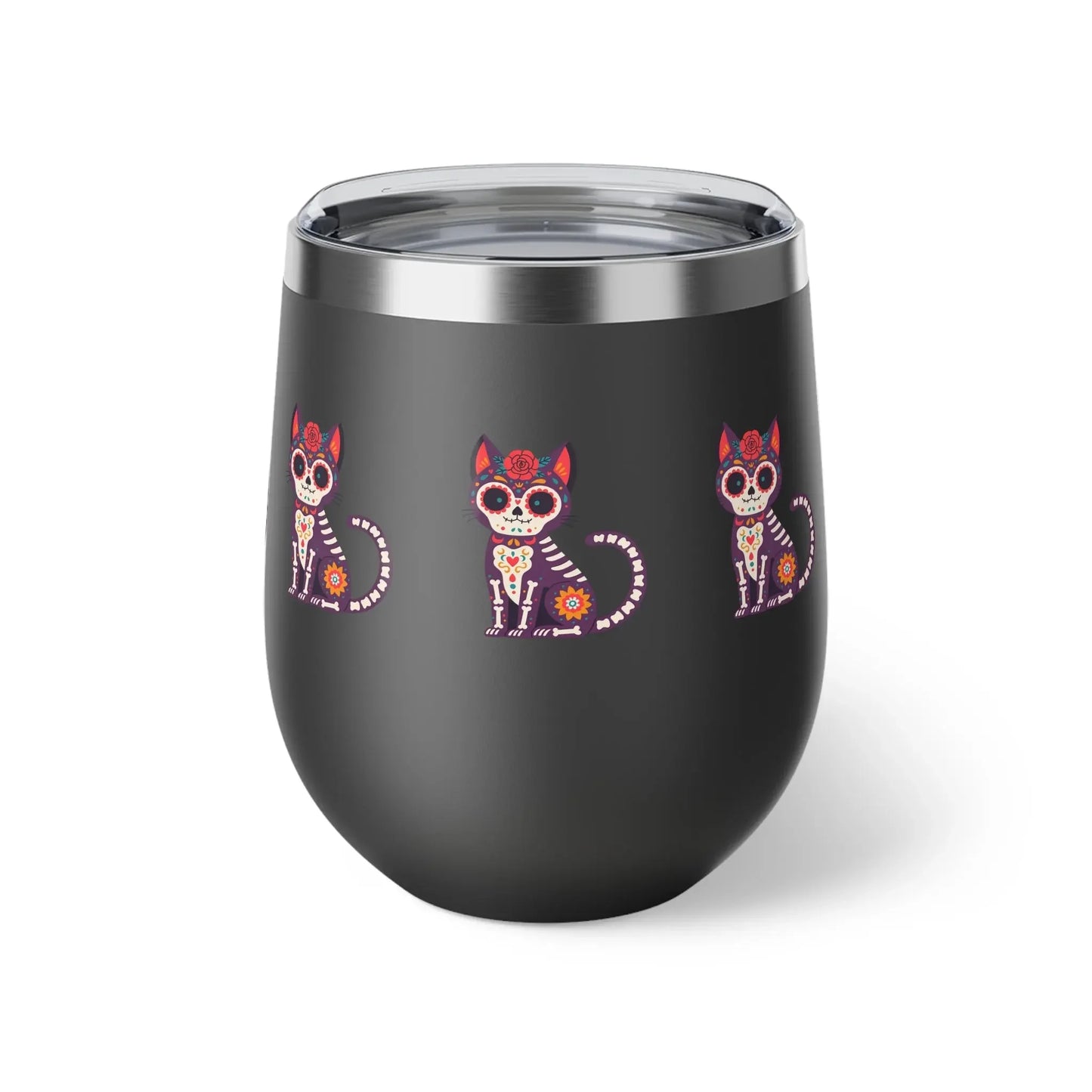 Dia de los Muertos Cat Tumbler, Insulated Coffee Cup for Pet Lovers, Halloween Gift, Unique Travel Mug, Cute Kitty Design - FloofChonk