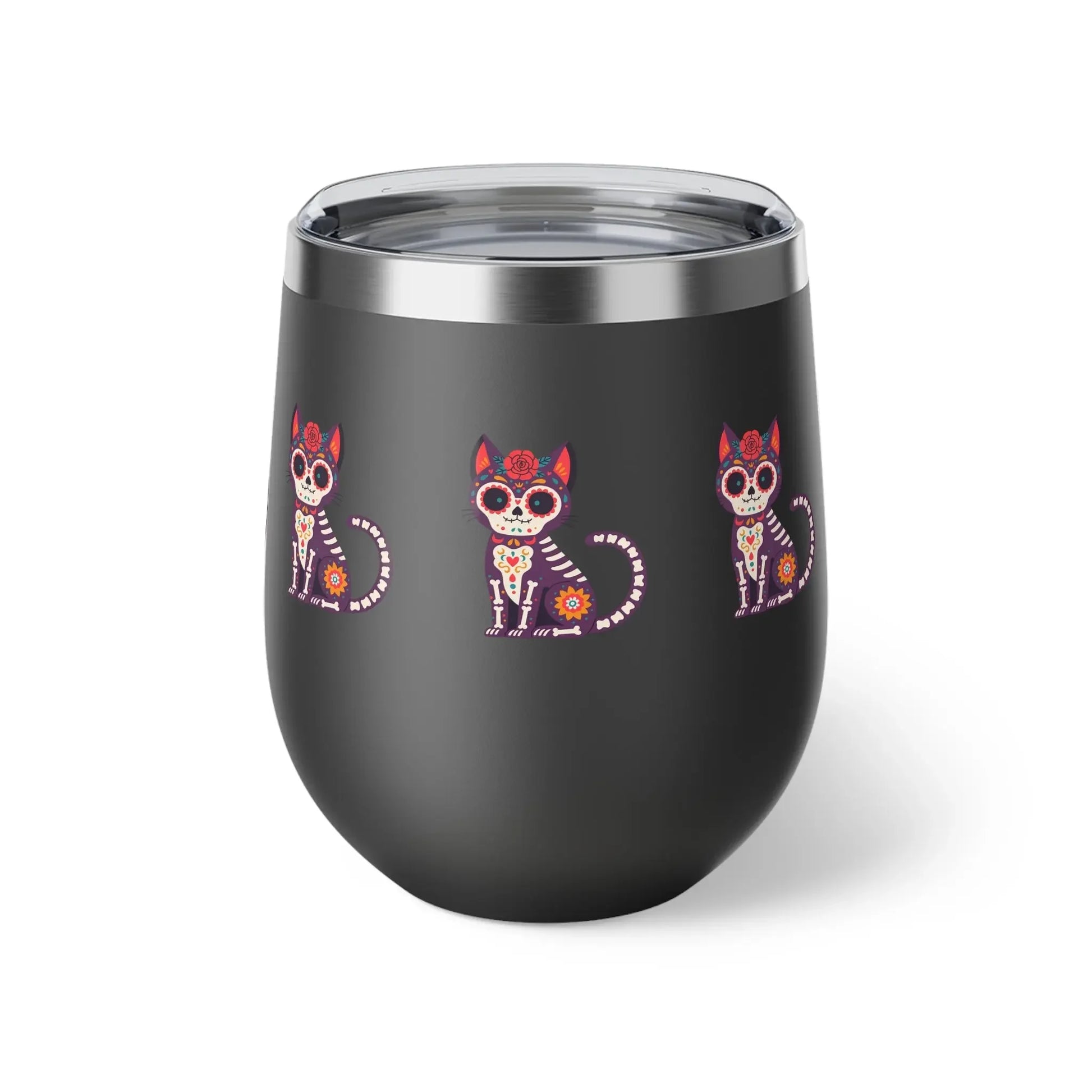 Dia de los Muertos Cat Tumbler, Insulated Coffee Cup for Pet Lovers, Halloween Gift, Unique Travel Mug, Cute Kitty Design - FloofChonk