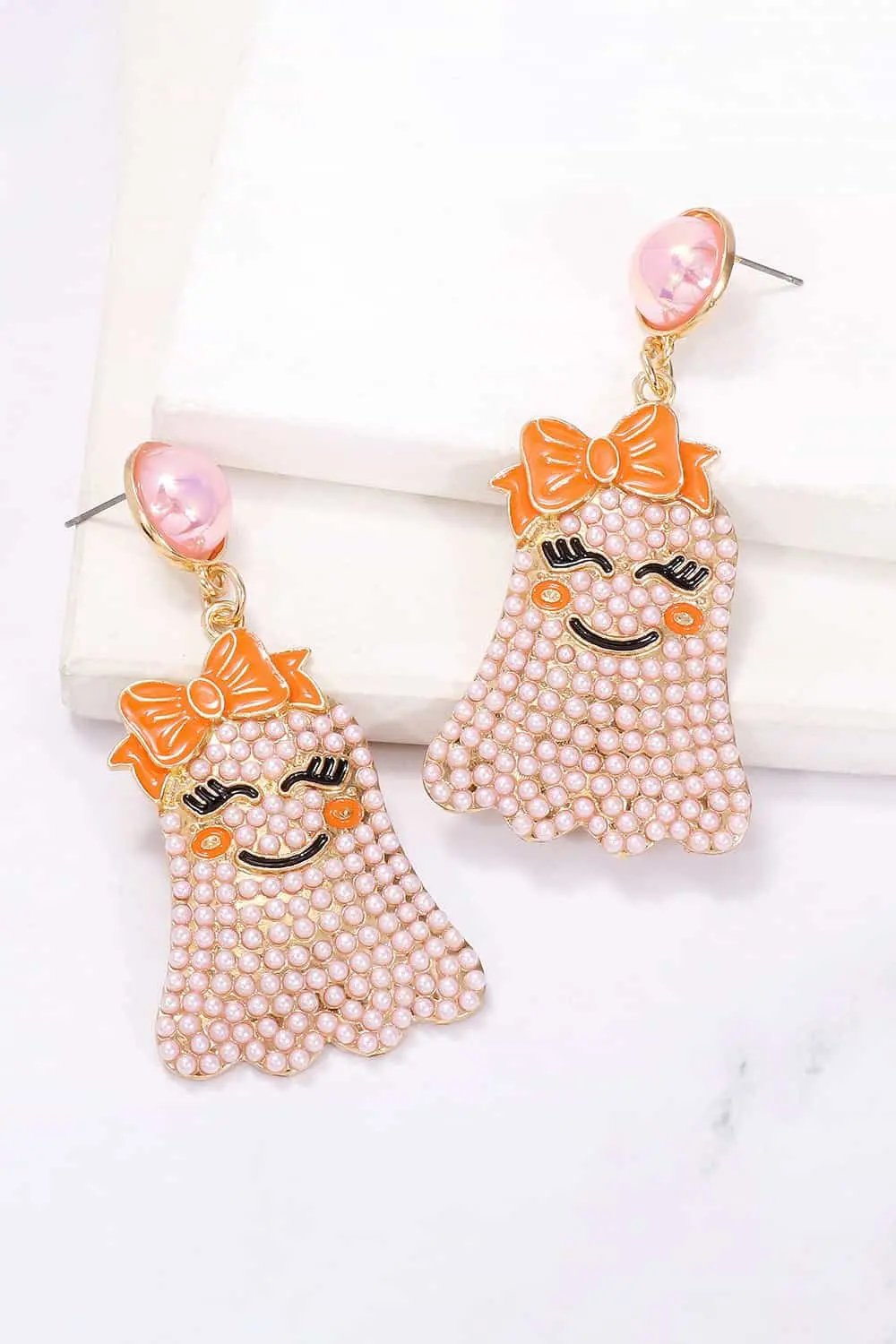 Smiling Ghost Shape Synthetic Pearl Earrings - FloofChonk