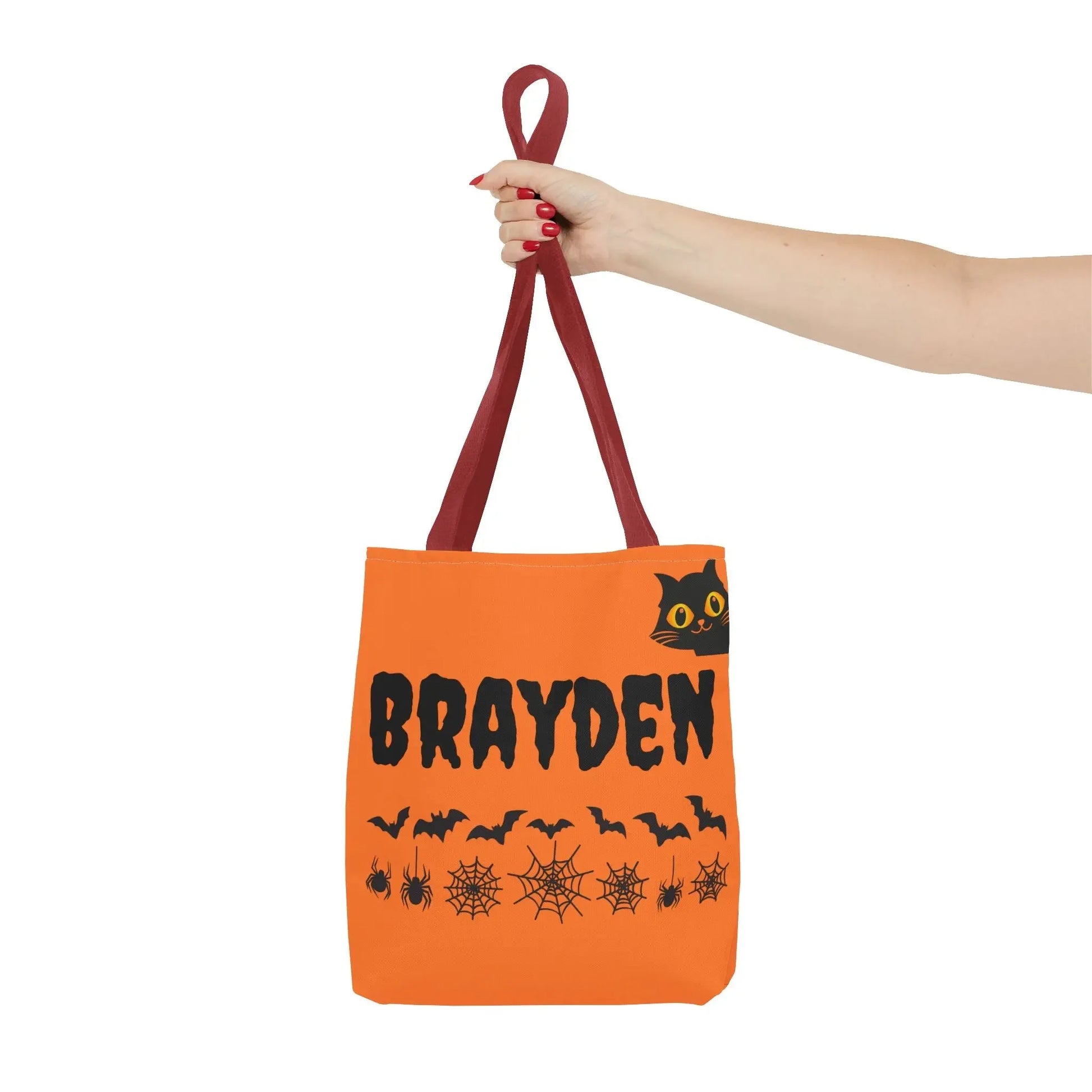Halloween Personalized Tote Bag, Spooky Shopping Bag, Custom Trick or Treat Bag, Unique Fall Gift, Cat and Skull Design - FloofChonk