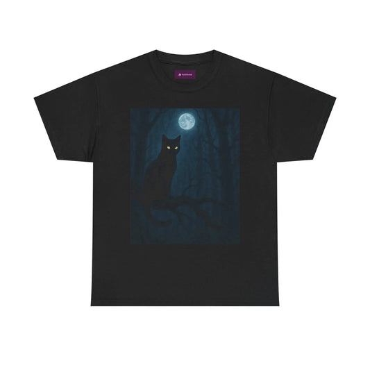 Mystical Cat Tee - Unique Gift for Halloween, Unisex Heavy Cotton Shirt, Cat Lovers, Spooky Style, Night Out, Halloween Shirt - FloofChonk