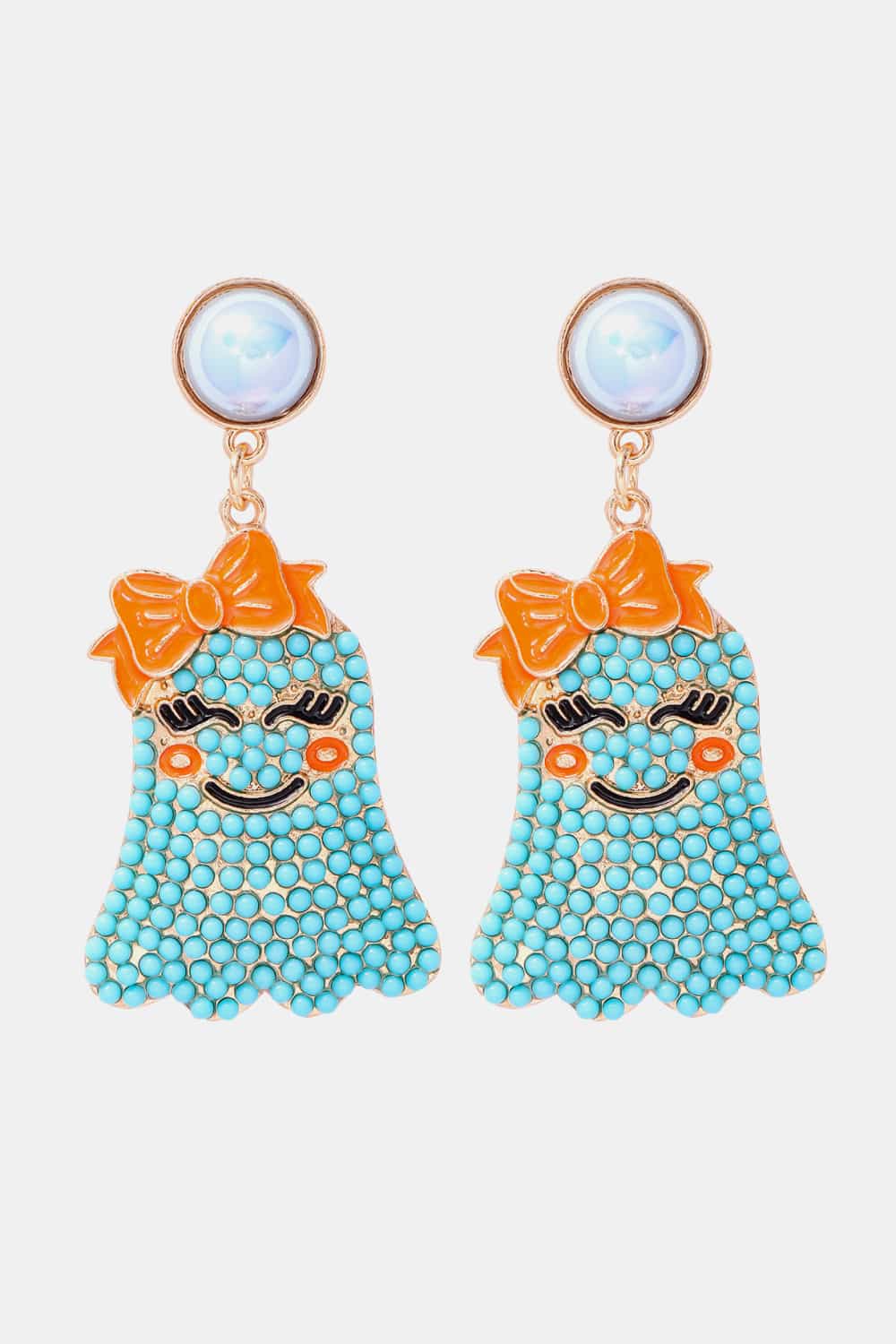 Smiling Ghost Shape Synthetic Pearl Earrings - FloofChonk