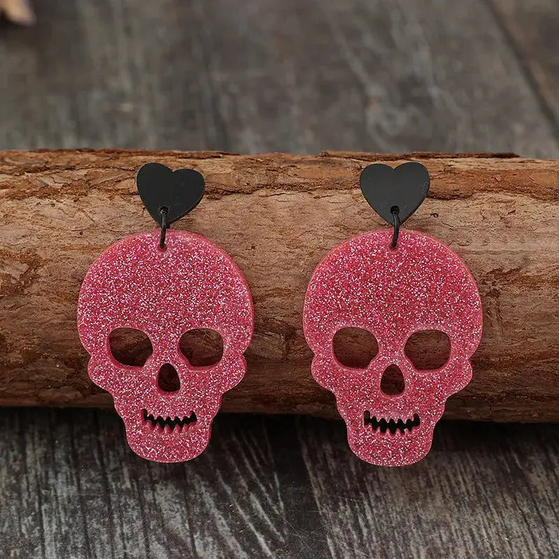 Acrylic Skeleton & Heart Earrings - FloofChonk