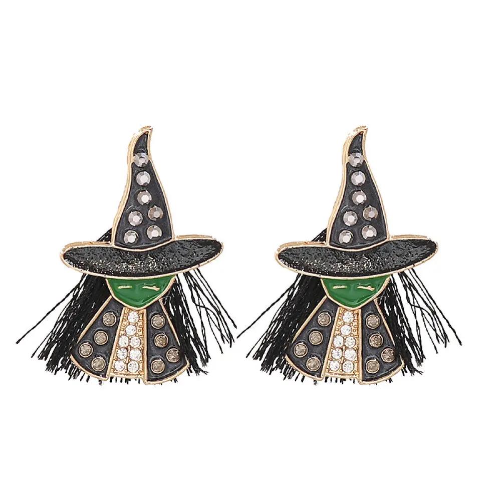 Witch Rhinestone Alloy Earrings - FloofChonk