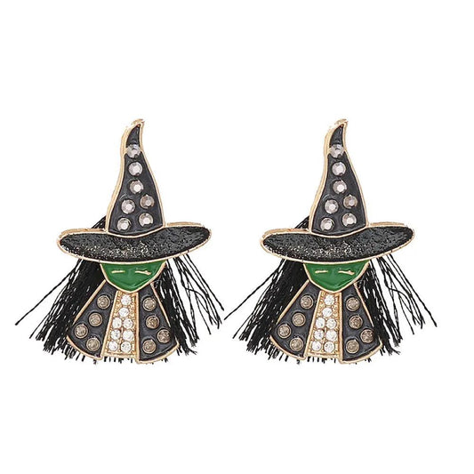 Witch Rhinestone Alloy Earrings - FloofChonk