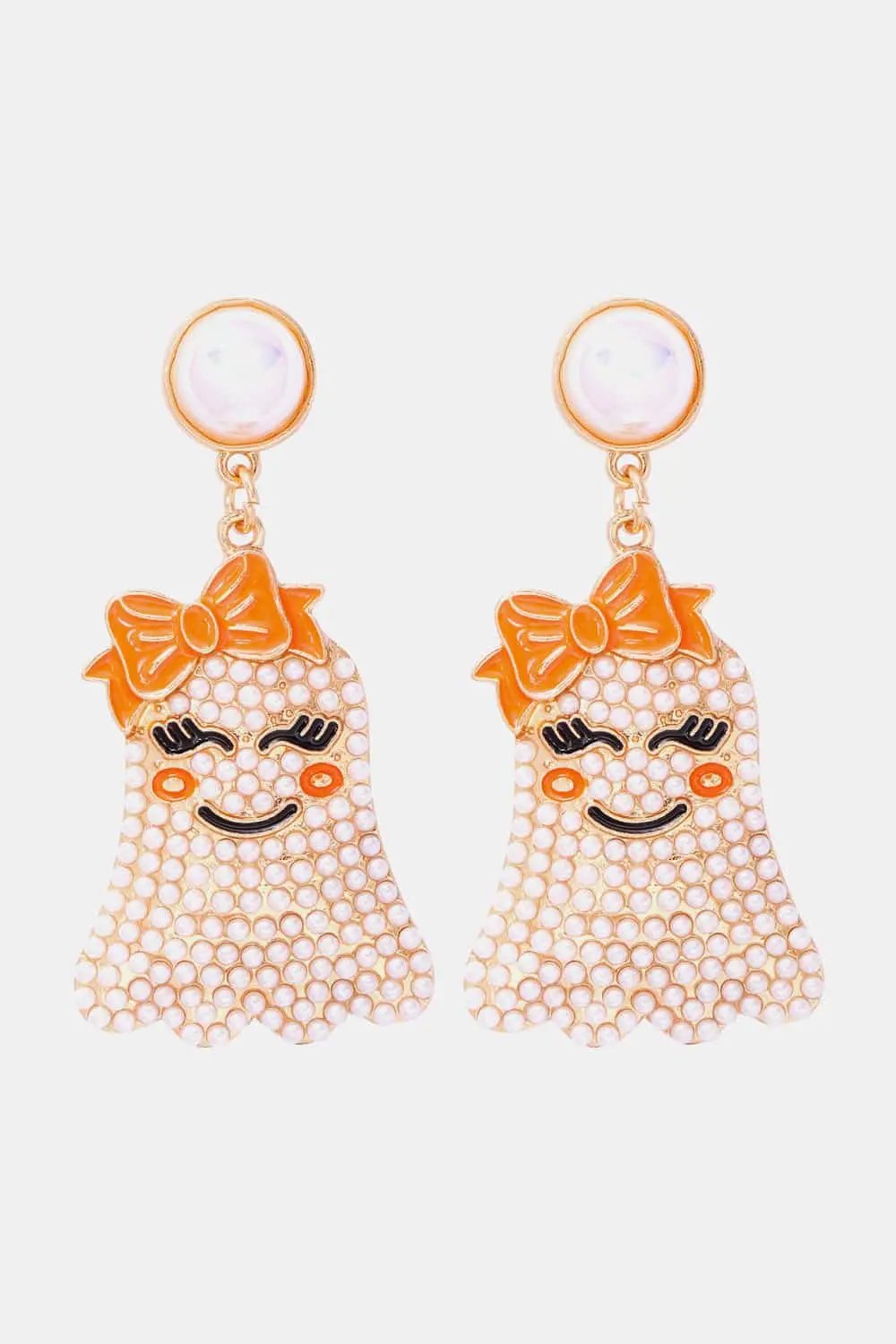 Smiling Ghost Shape Synthetic Pearl Earrings - FloofChonk