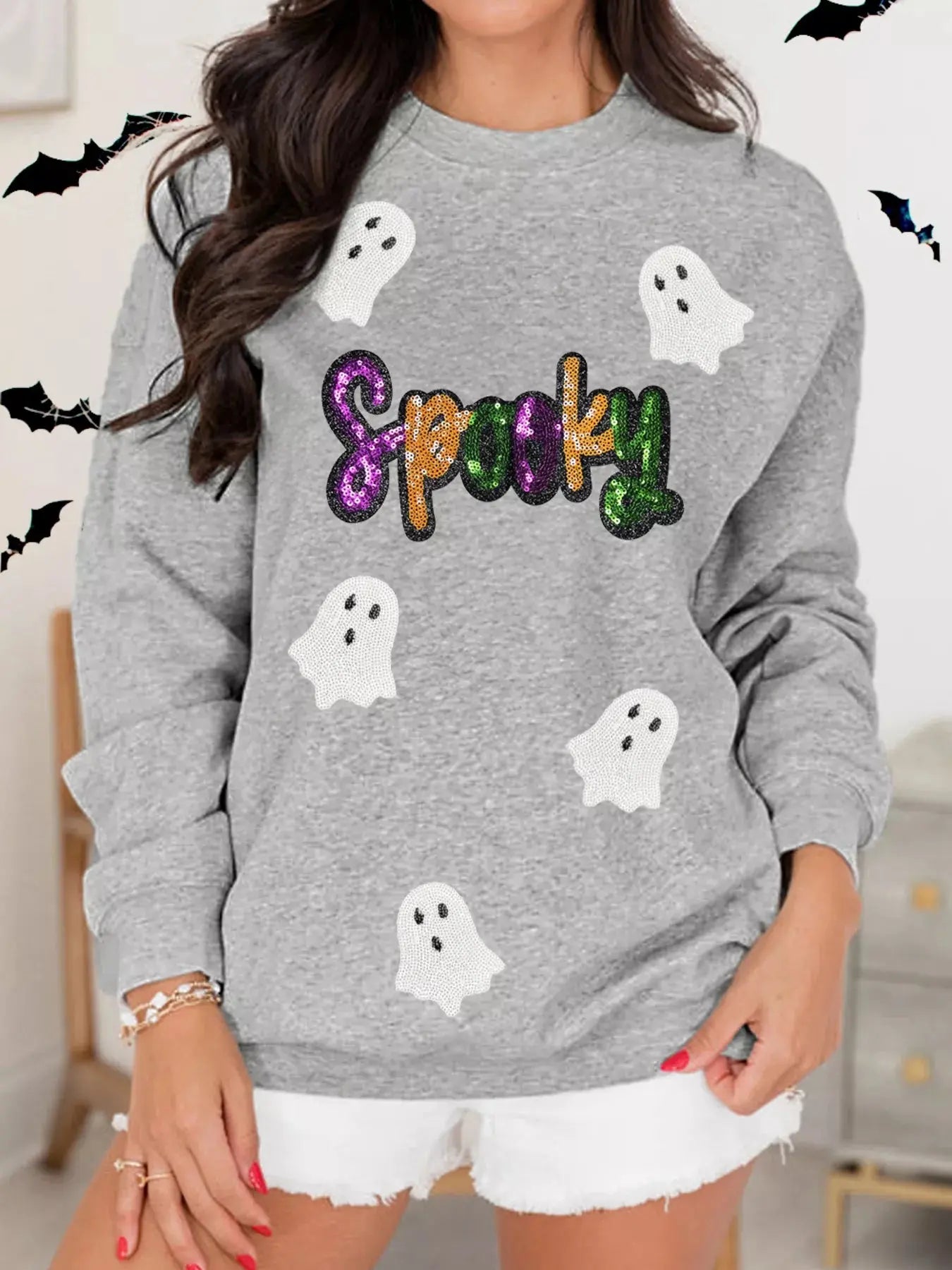 Halloween Spooky Ghost Sequin Sweatshirt - FloofChonk