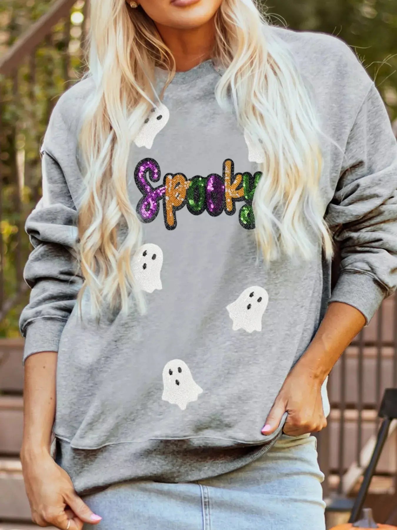 Halloween Spooky Ghost Sequin Sweatshirt - FloofChonk