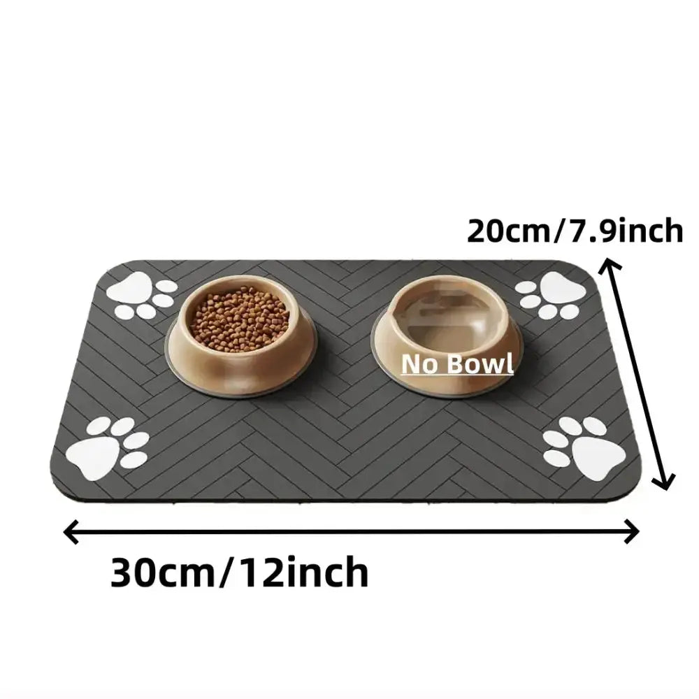 Absorbent Pet Placemat For Food And Water Bowls - 20X30cm Black