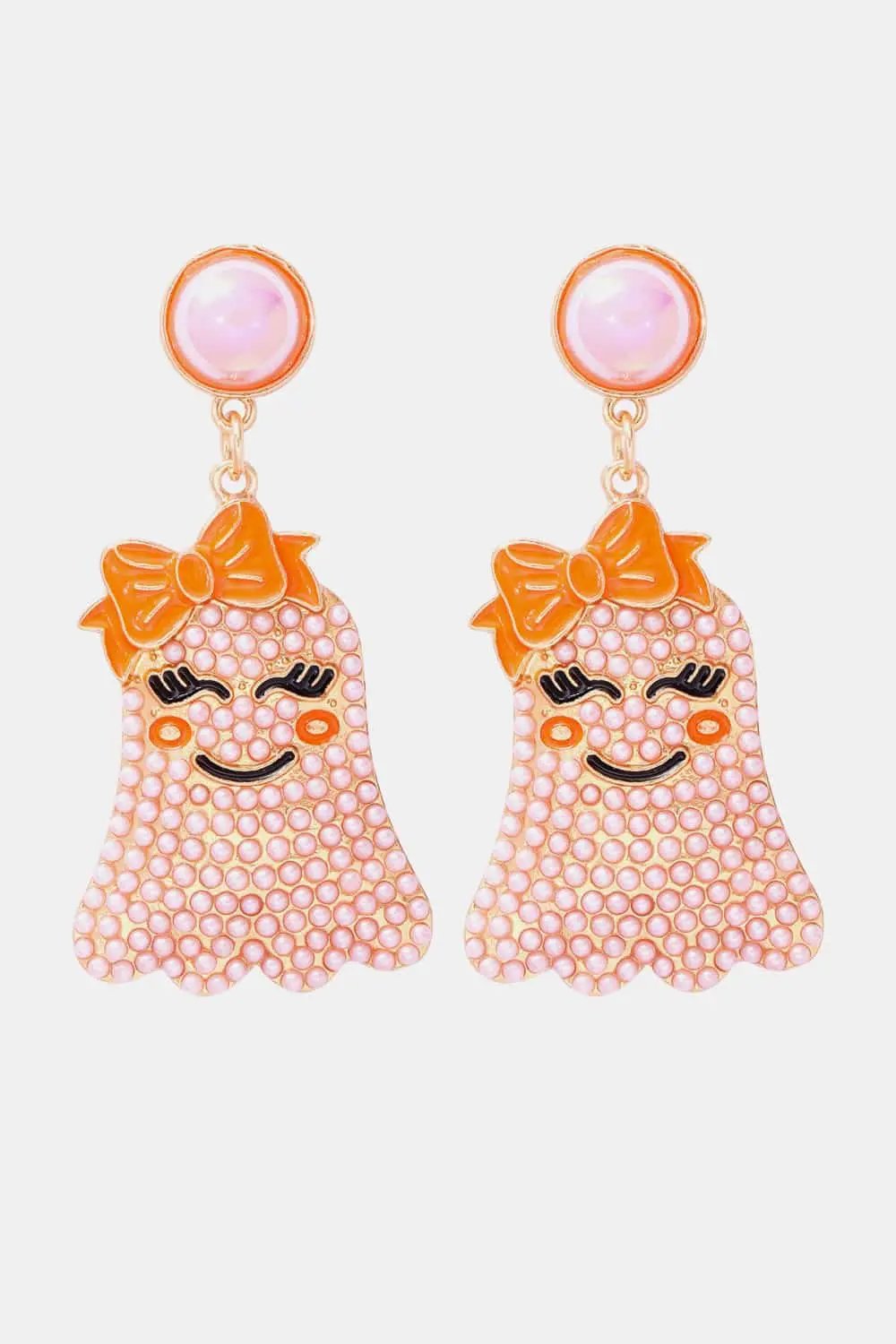 Smiling Ghost Shape Synthetic Pearl Earrings - FloofChonk