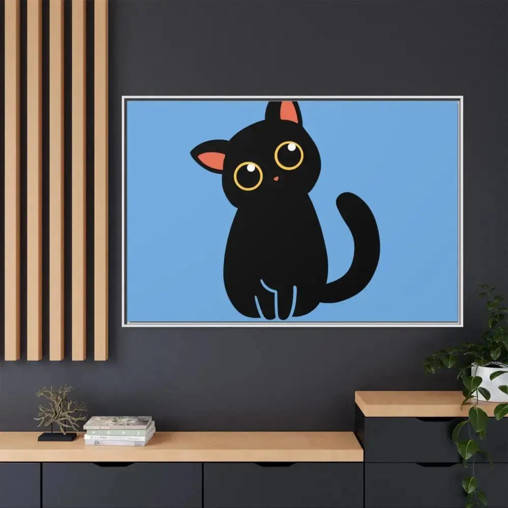 Adorable Black Cat Framed Canvas Art – Perfect for Cat Lovers - FloofChonk