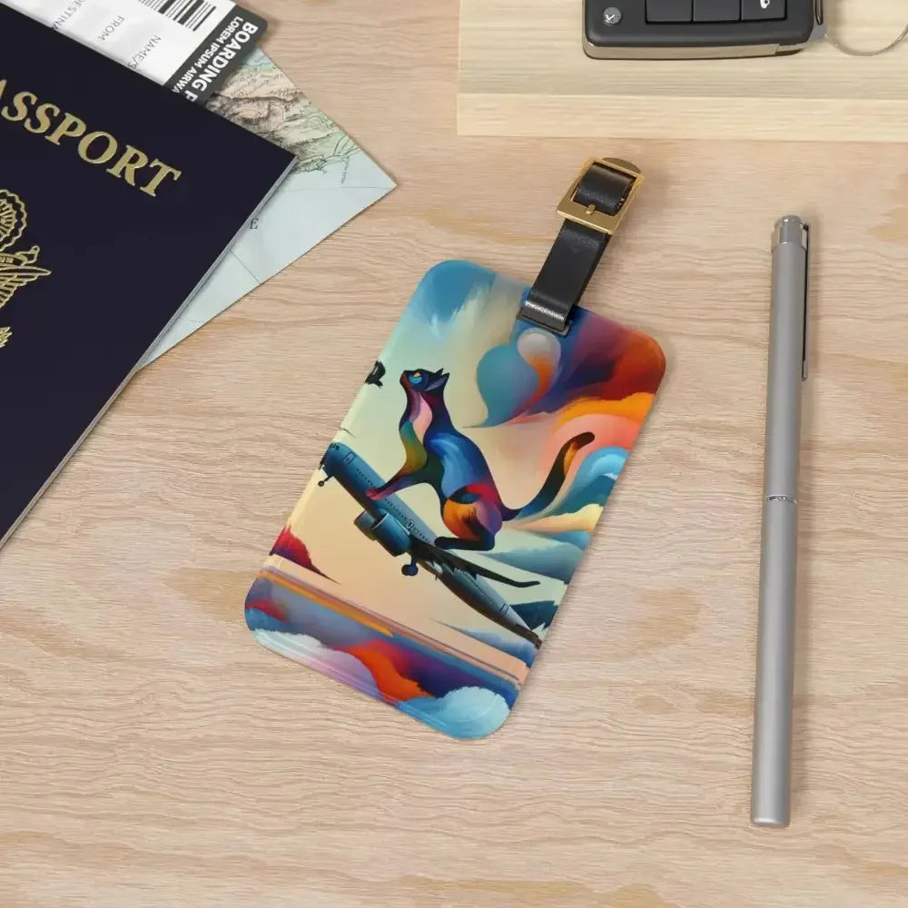 Artistic Cat Luggage Tag - Vibrant Travel Accessory for Pet Lovers - FloofChonk