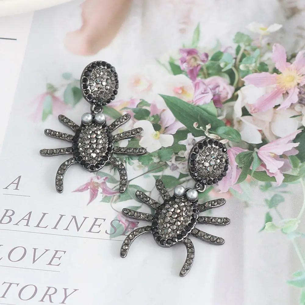 Spider Rhinestone Alloy Earrings - FloofChonk