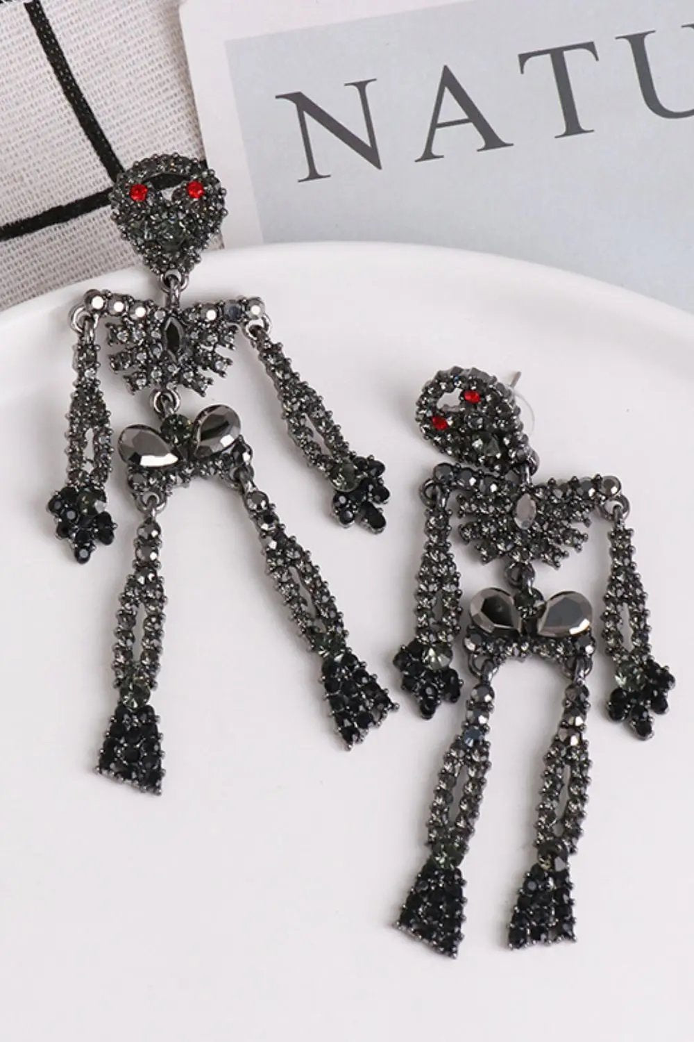 Skeleton Shape Glass Stone Dangle Earrings - FloofChonk